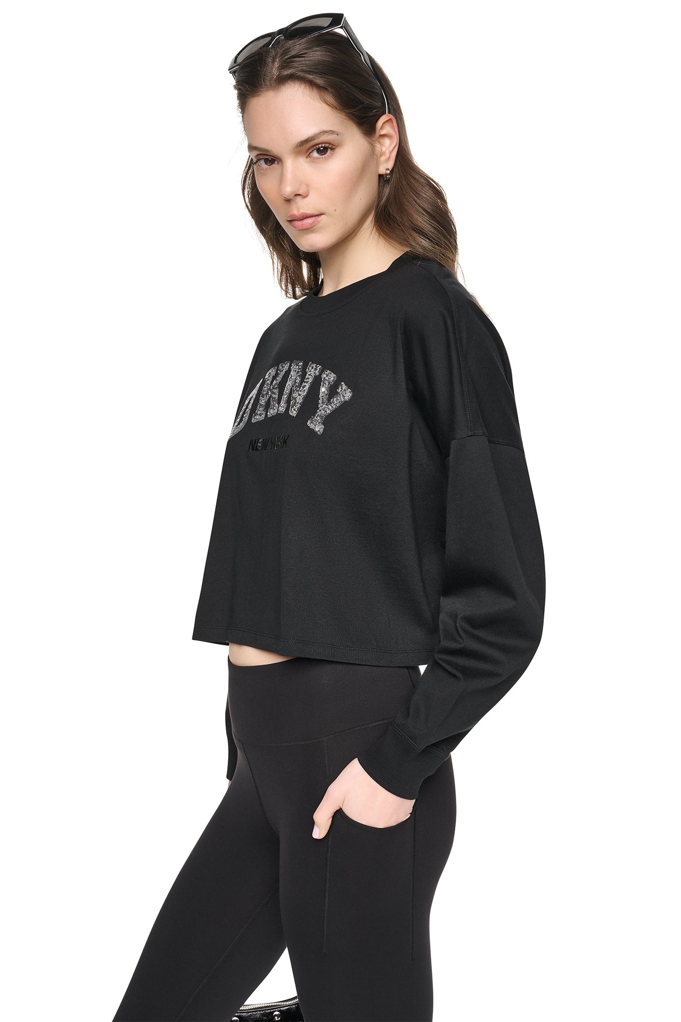 CROPPED SEQUIN VARSITY LOGO TEE VIEW 4