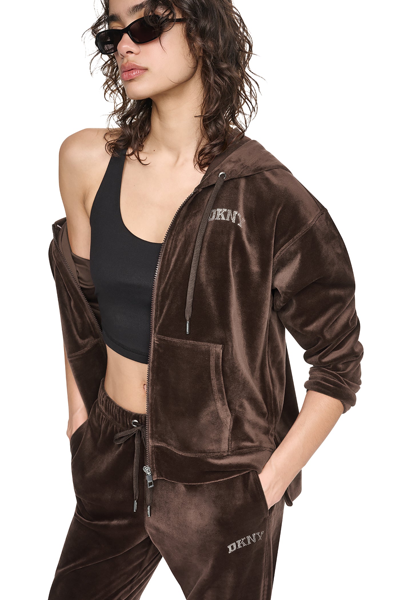 VARSITY VELOUR RHINESTONE LOGO FULL ZIP HOODIE VIEW 1