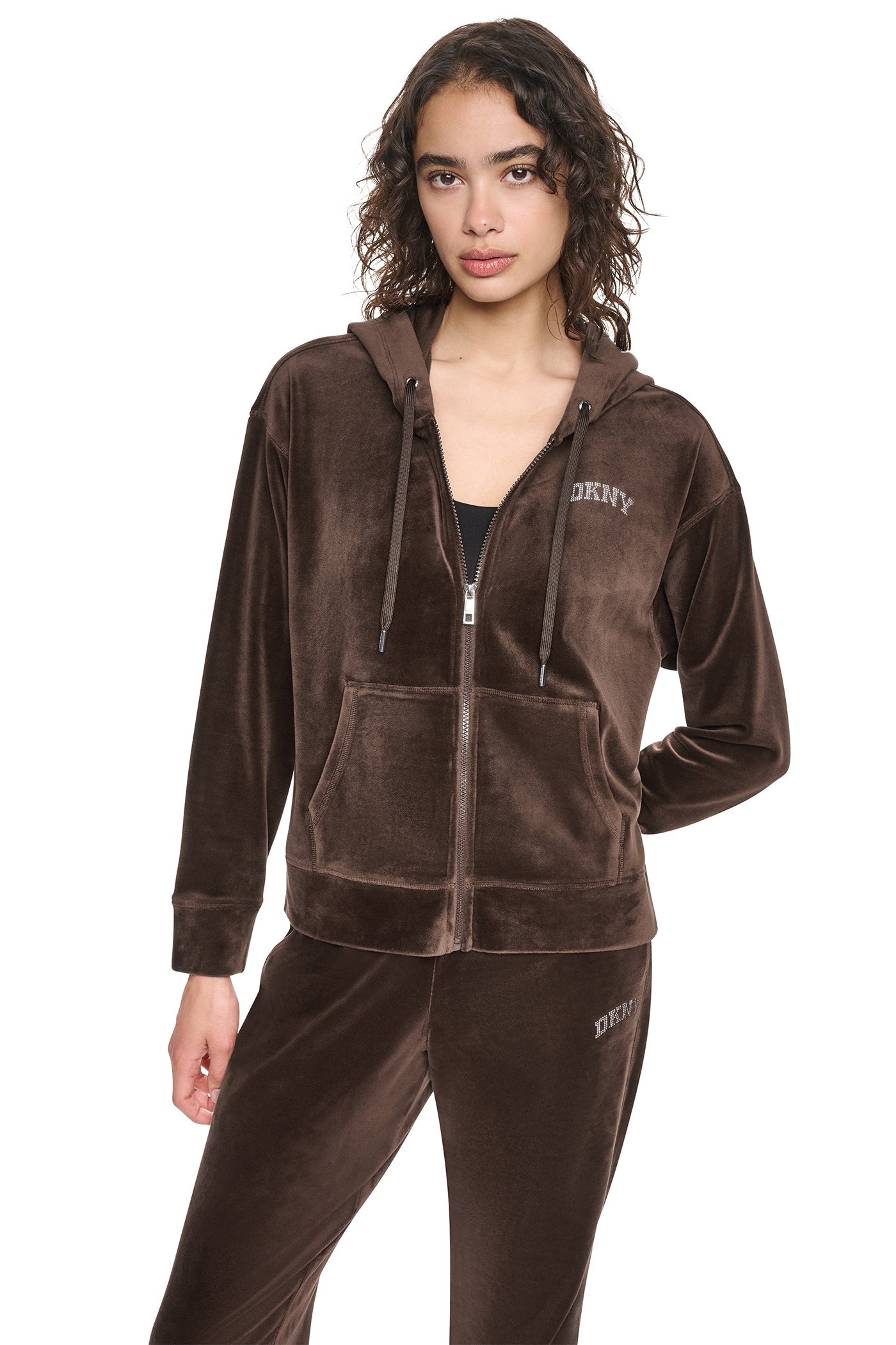 VARSITY VELOUR RHINESTONE LOGO FULL ZIP HOODIE VIEW 2