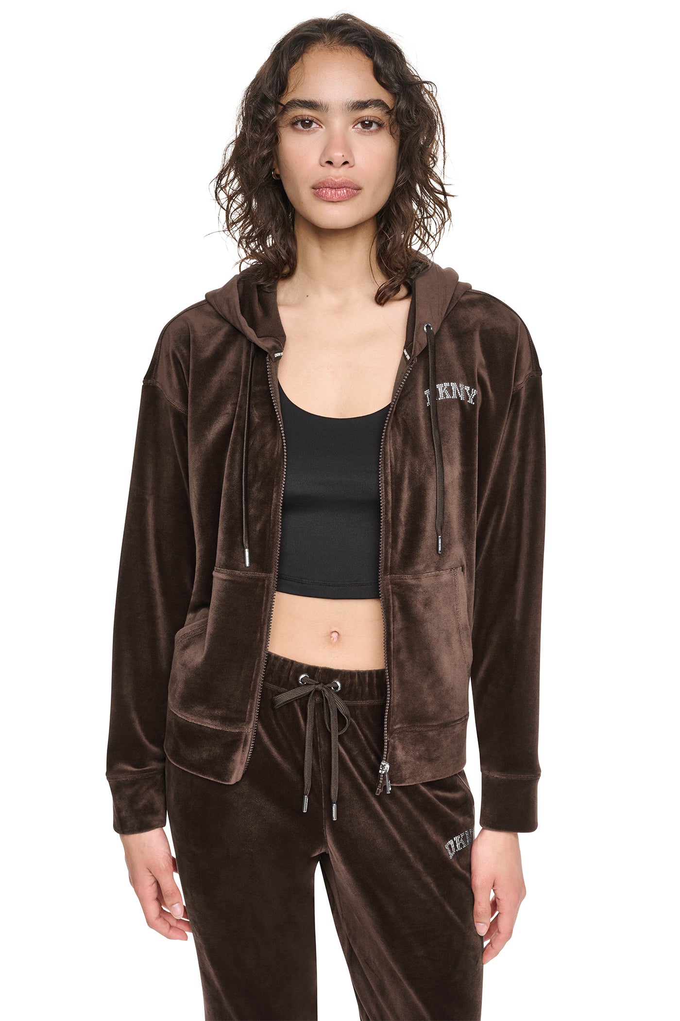 VARSITY VELOUR RHINESTONE LOGO FULL ZIP HOODIE VIEW 5