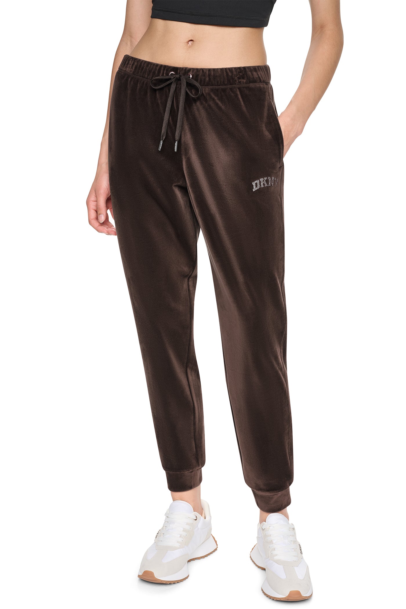 VARSITY VELOUR RHINESTONE LOGO MID-RISE JOGGER VIEW 1