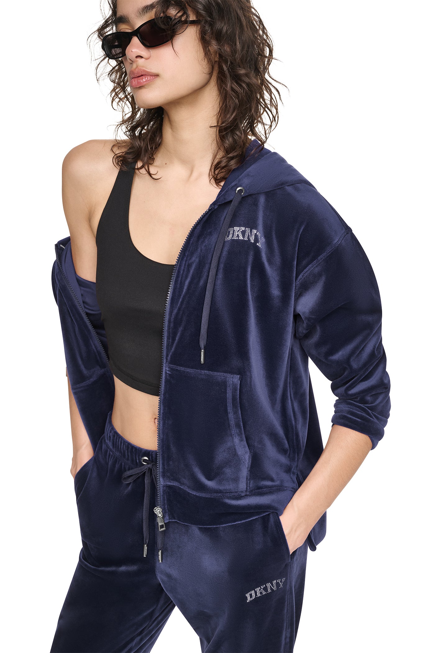 VARSITY VELOUR RHINESTONE LOGO FULL ZIP HOODIE VIEW 6