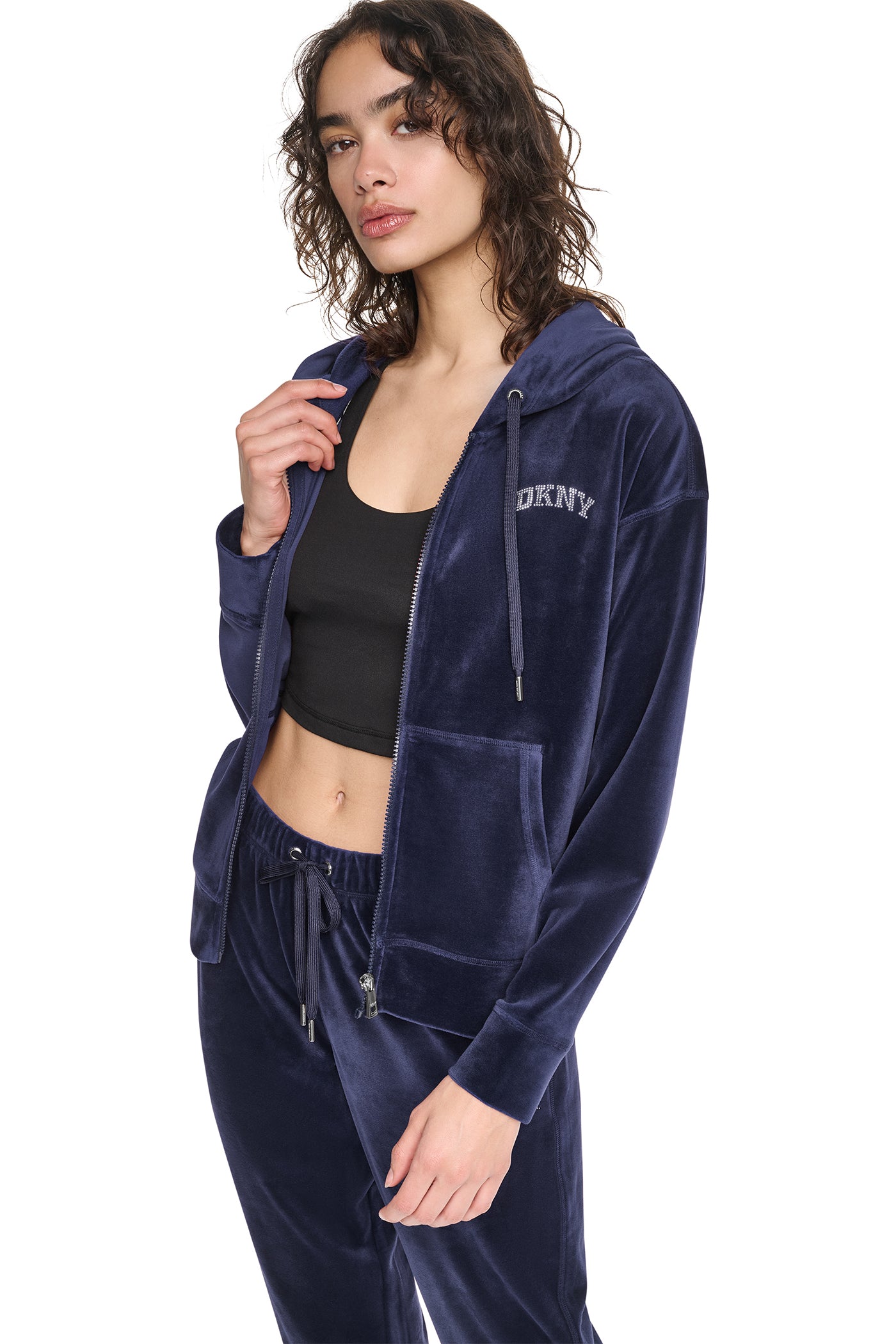 VARSITY VELOUR RHINESTONE LOGO FULL ZIP HOODIE VIEW 5