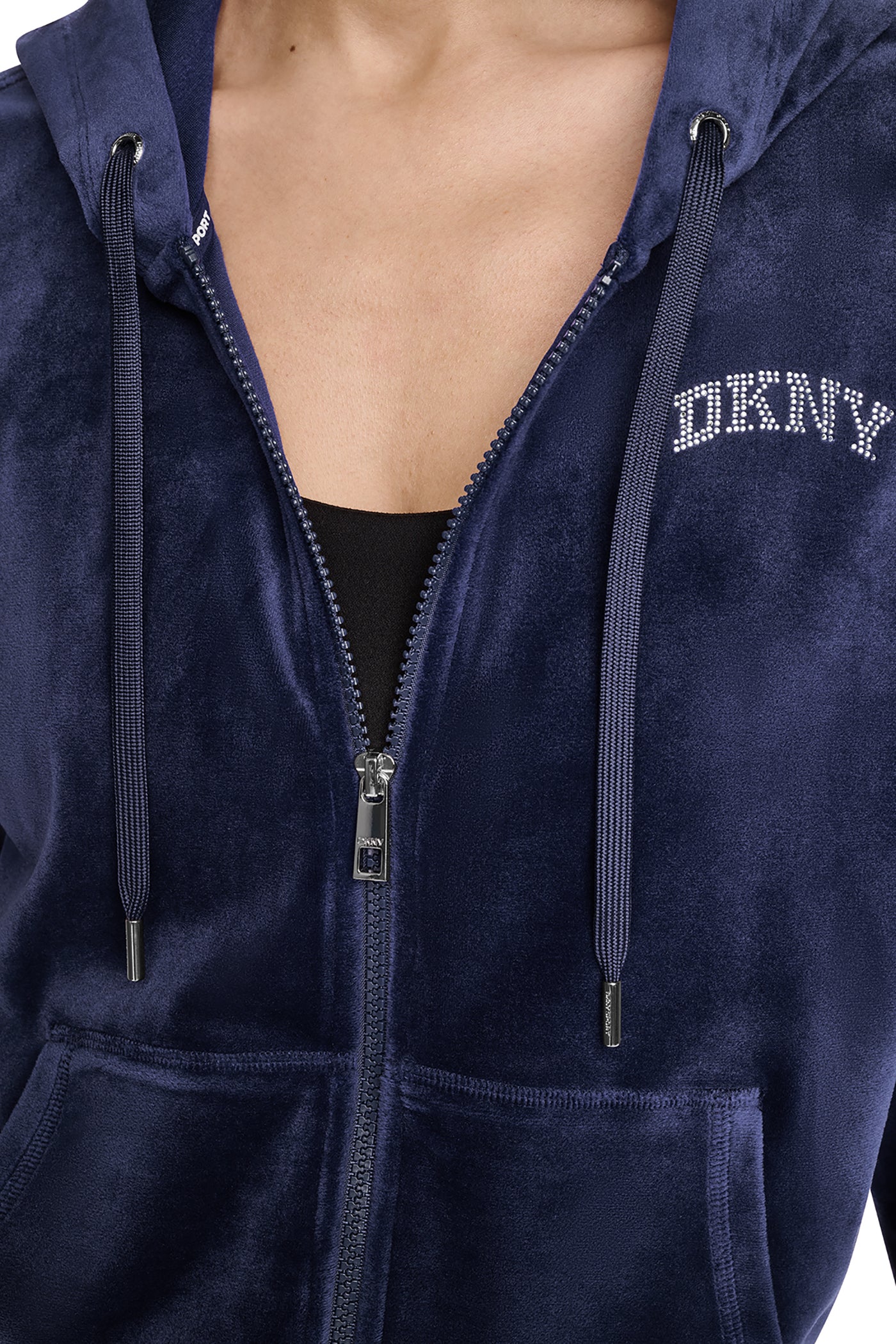 VARSITY VELOUR RHINESTONE LOGO FULL ZIP HOODIE VIEW 3