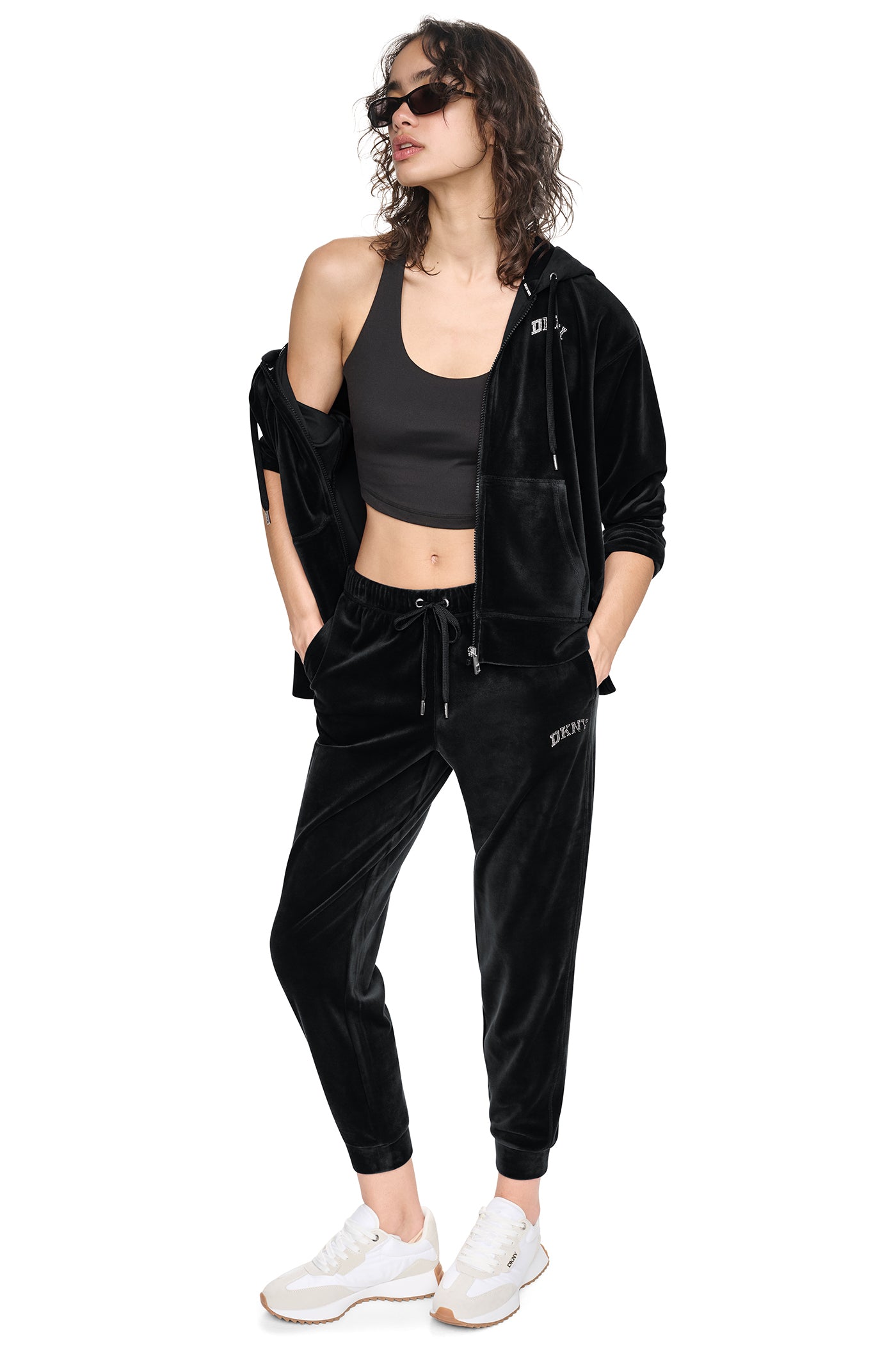 VARSITY VELOUR RHINESTONE LOGO MID RISE JOGGER WIT VIEW 1