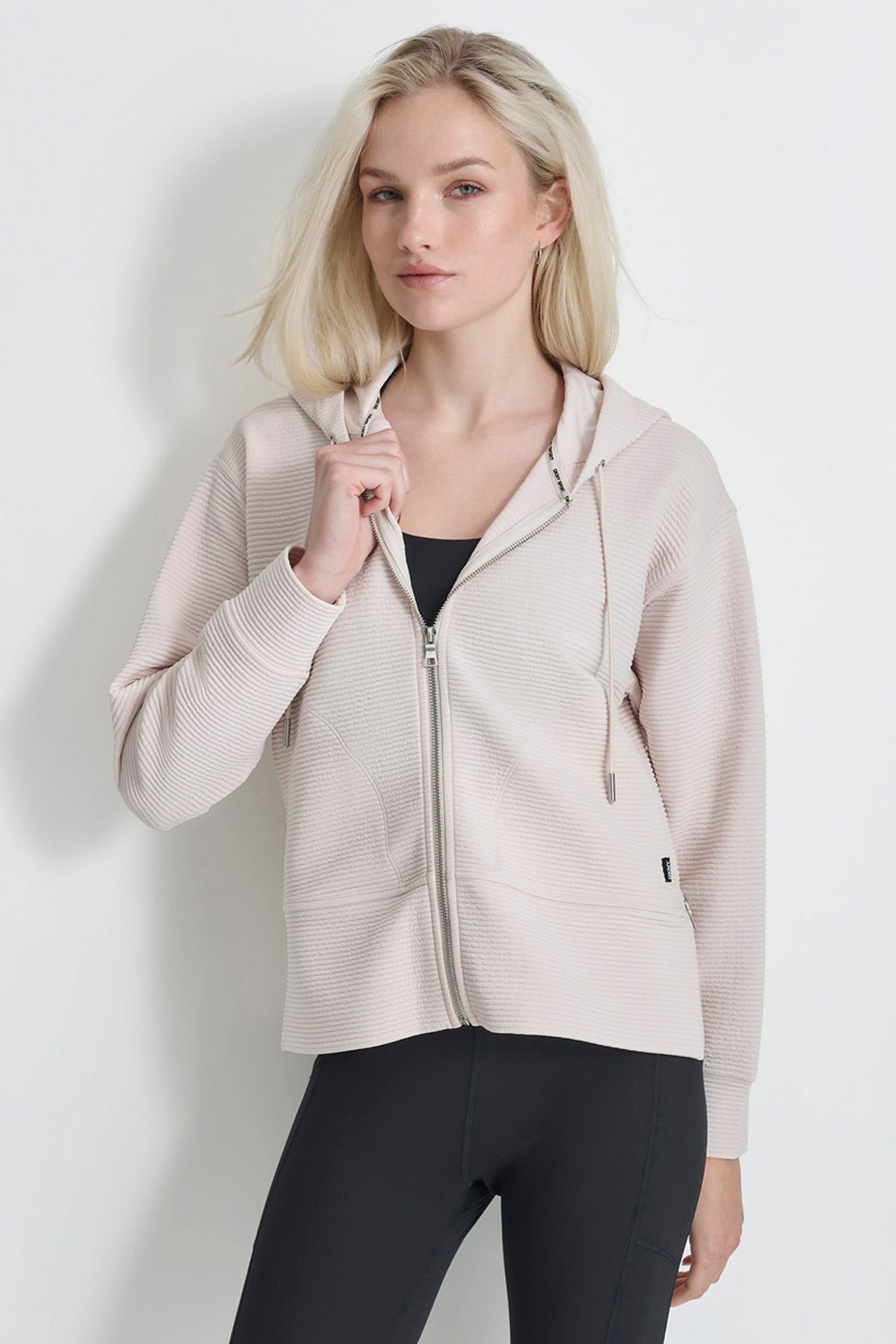 OTTOMAN RIB ZIP DETAILED HOODIE VIEW 1