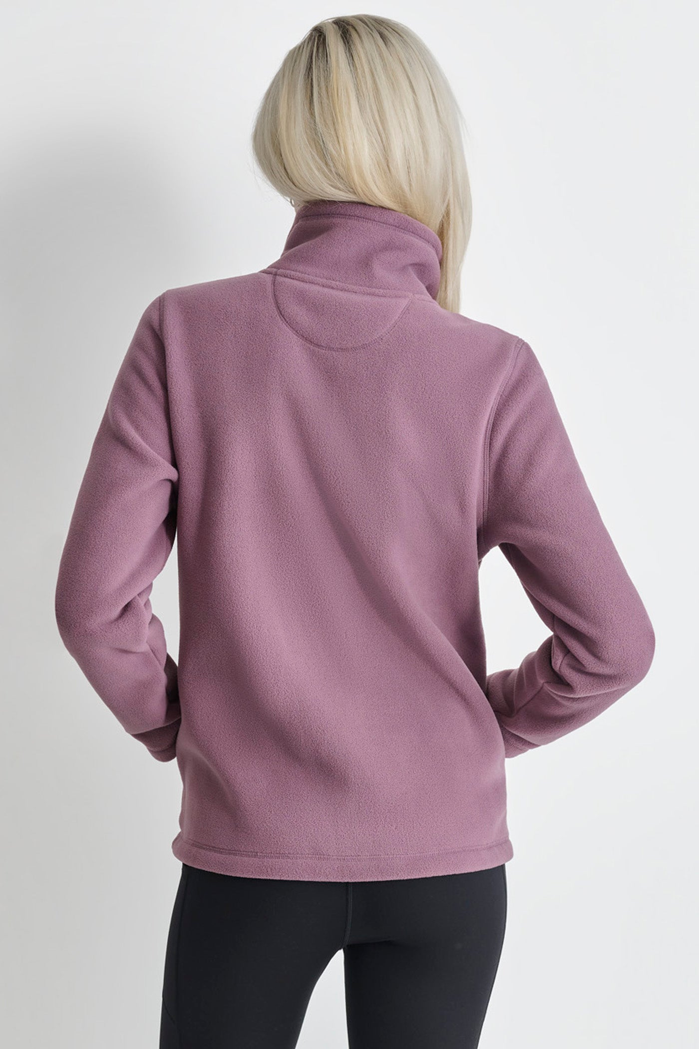 DEEP MAUVE TECH FLEECE FULL ZIP JACKET WITH VARSITY TWILL LOGO, BACK VIEW | New Arrivals