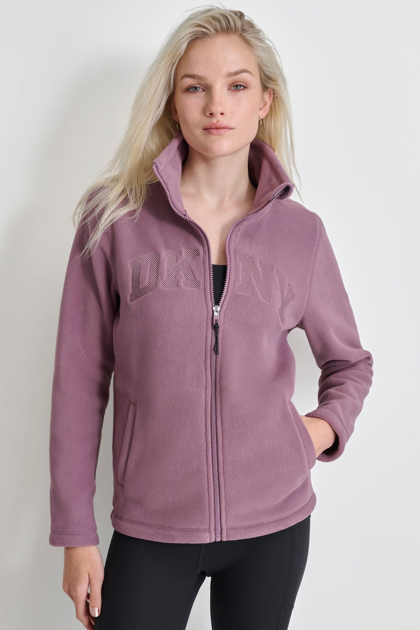 DEEP MAUVE TECH FLEECE FULL ZIP JACKET WITH VARSITY TWILL LOGO, FRONT VIEW | New Arrivals
