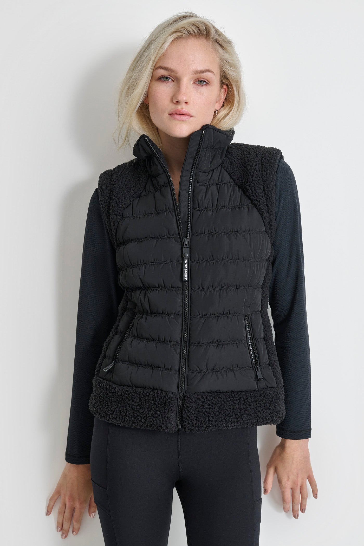 Black MOCK-NECK PUFFER VEST, FRONT VIEW | Coats under $100
