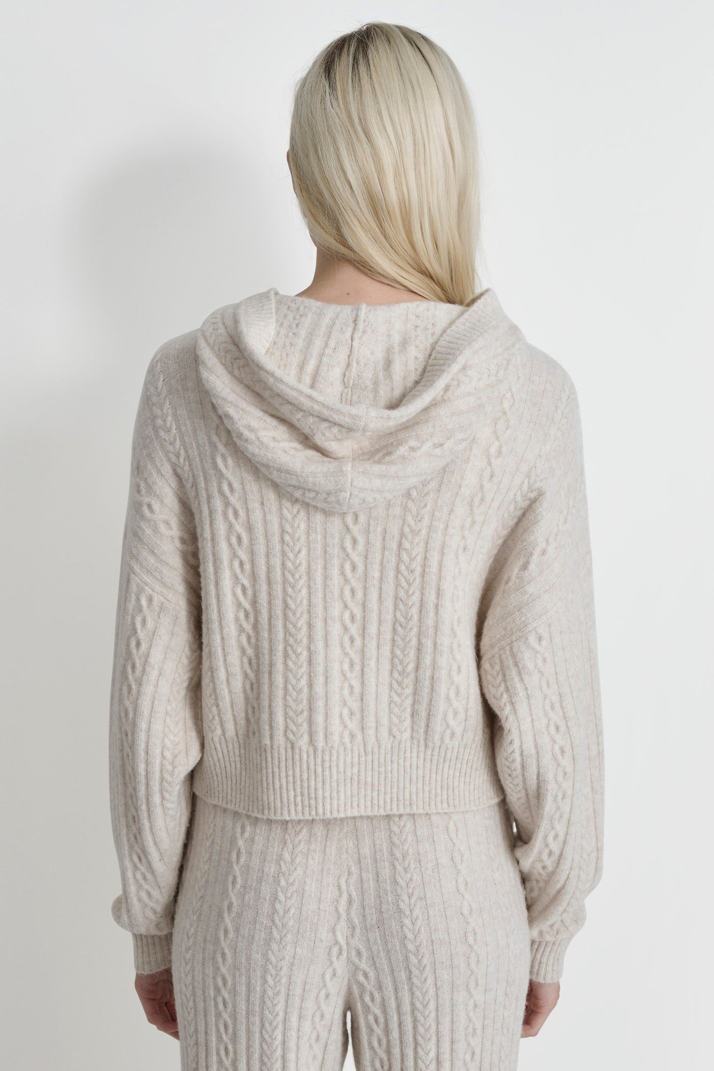 Cream COZY CABLE SWEATER HOODIE, BACK VIEW