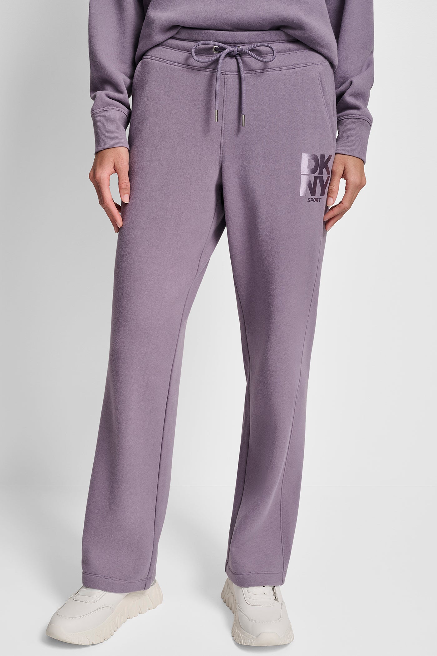 VESPER STACKED SATIN LOGO OPEN LEG BOYFRIEND 30.5IN PANT, VIEW 1 | Sweatshirts & Joggers