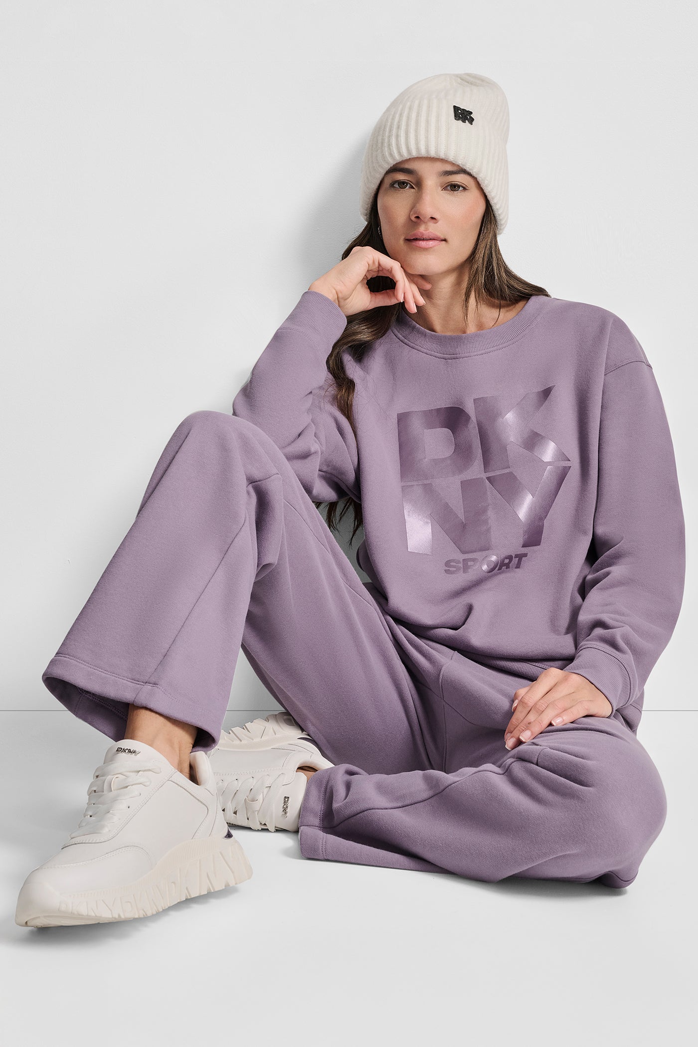 STACKED SATIN LOGO OPEN LEG BOYFRIEND 30.5IN PANT VIEW 6 | MATCHING SETS