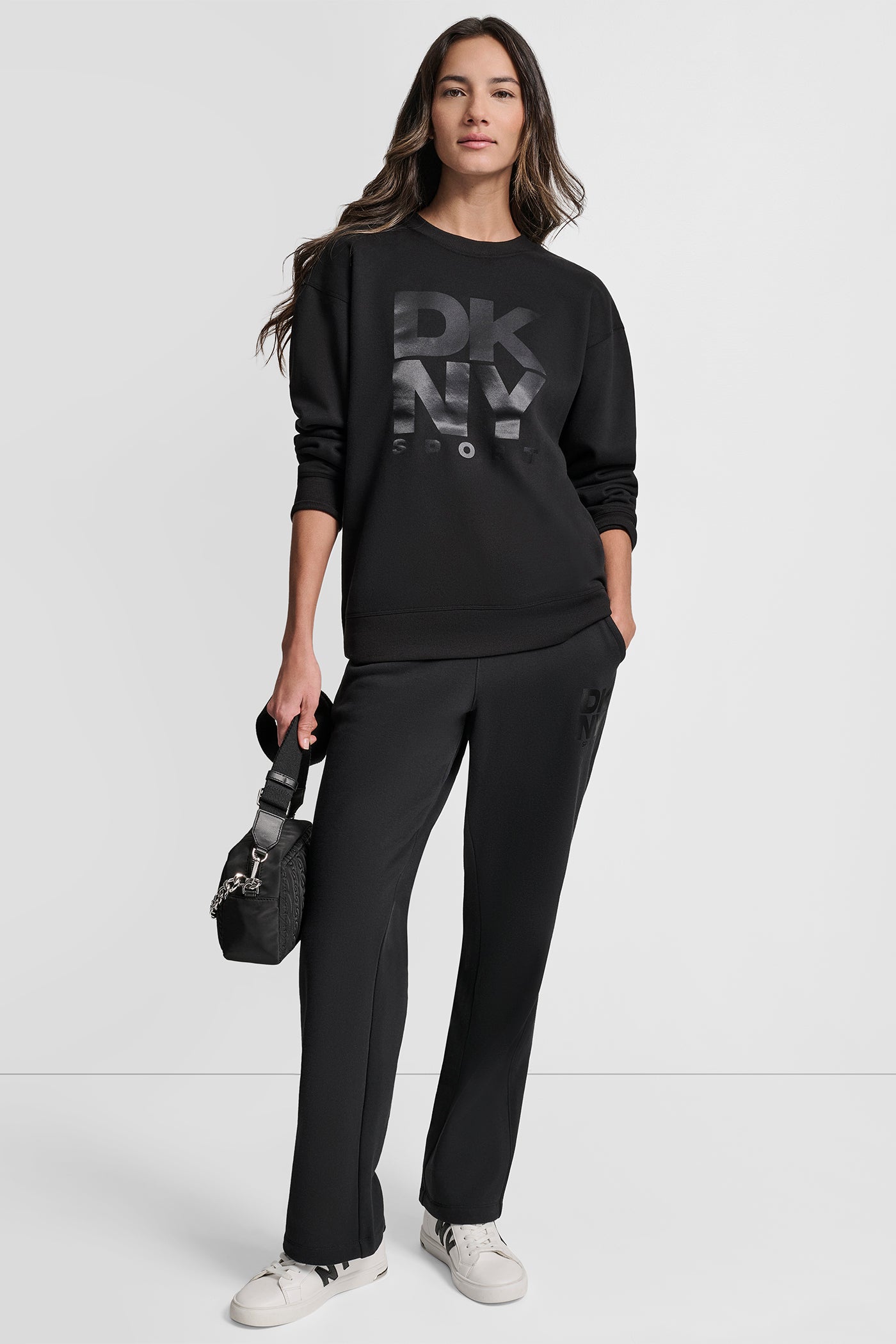 STACKED SATIN LOGO LONG LINE CREW NECK PULLOVER VIEW 6 | DKNY Sport