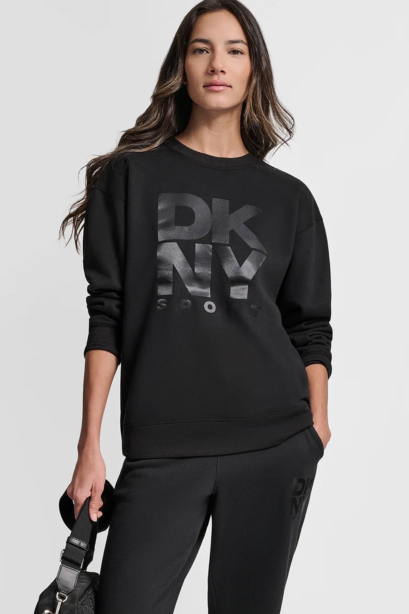 Black STACKED LOGO SWEATSHIRT, VIEW 1 | Back-To-School Shop