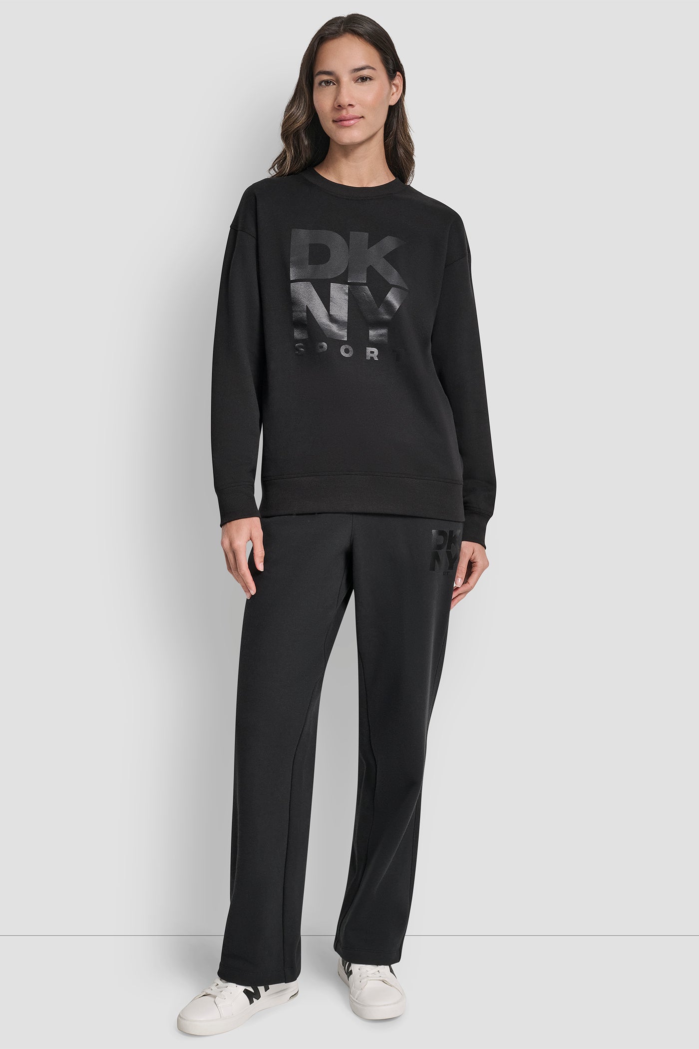 STACKED SATIN LOGO LONG LINE CREW NECK PULLOVER VIEW 5 | DKNY Sport