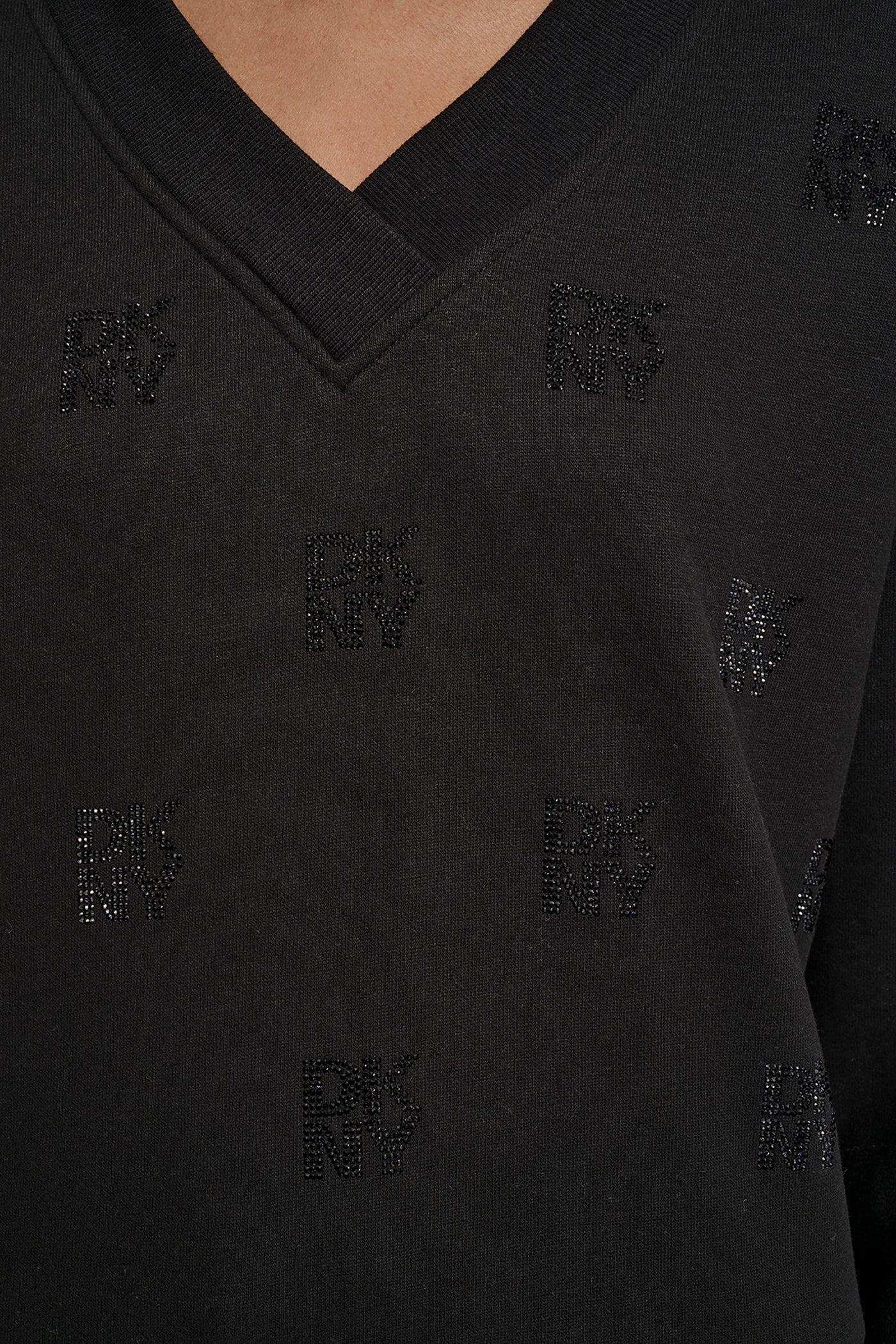 ALLOVER STACKED RHINESTONE LOGO V NECK PULLOVER VIEW 5 | Gifts Under $100