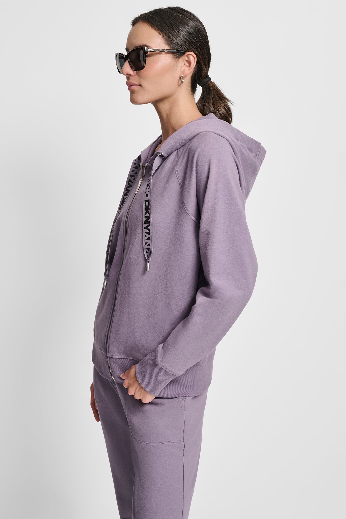 TWO TONE LOGO DRAWCORD ZIP HOODIE VIEW 3 | MATCHING SETS