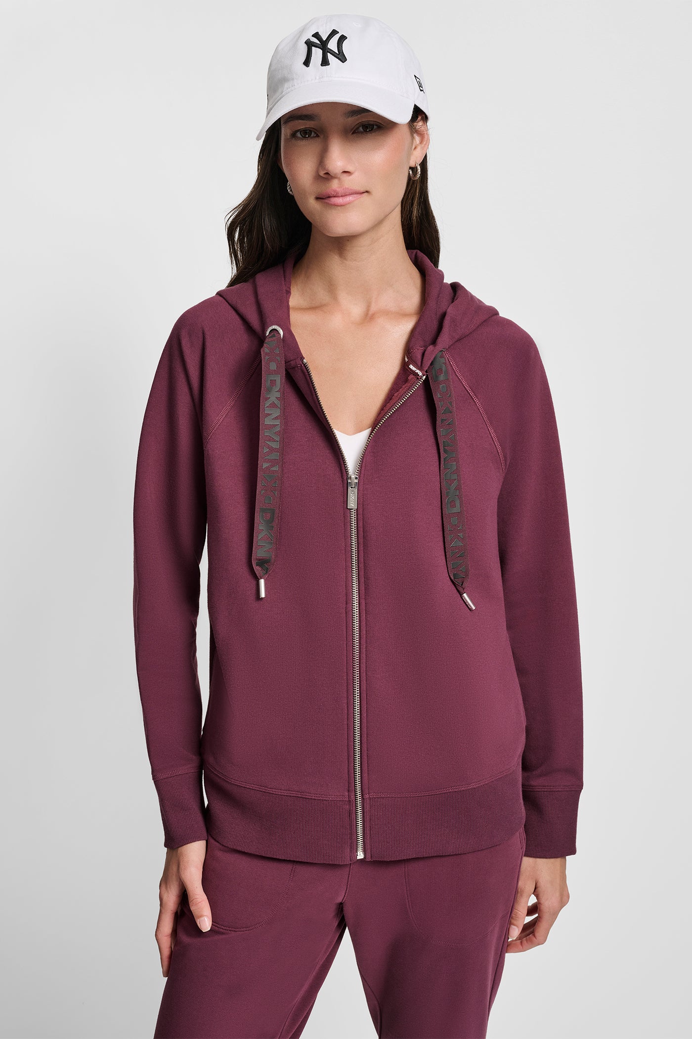 SYRAH/ BLACK TWO TONE LOGO DRAWCORD ZIP HOODIE, VIEW 1 | New Arrivals