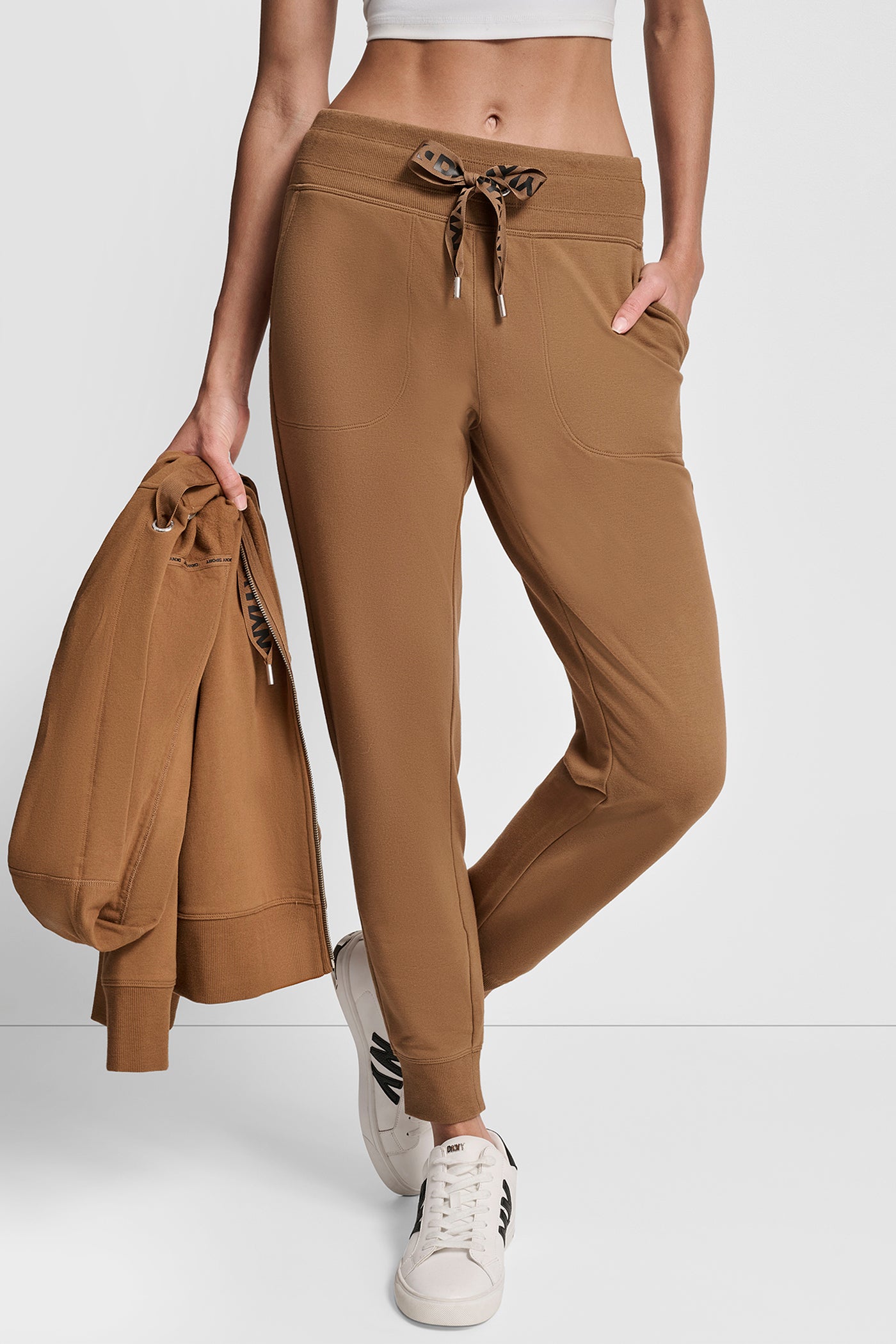 BURNT SUGAR/ BLACK TWO TONE LOGO DRAWCORD JOGGER, VIEW 1 | New Arrivals