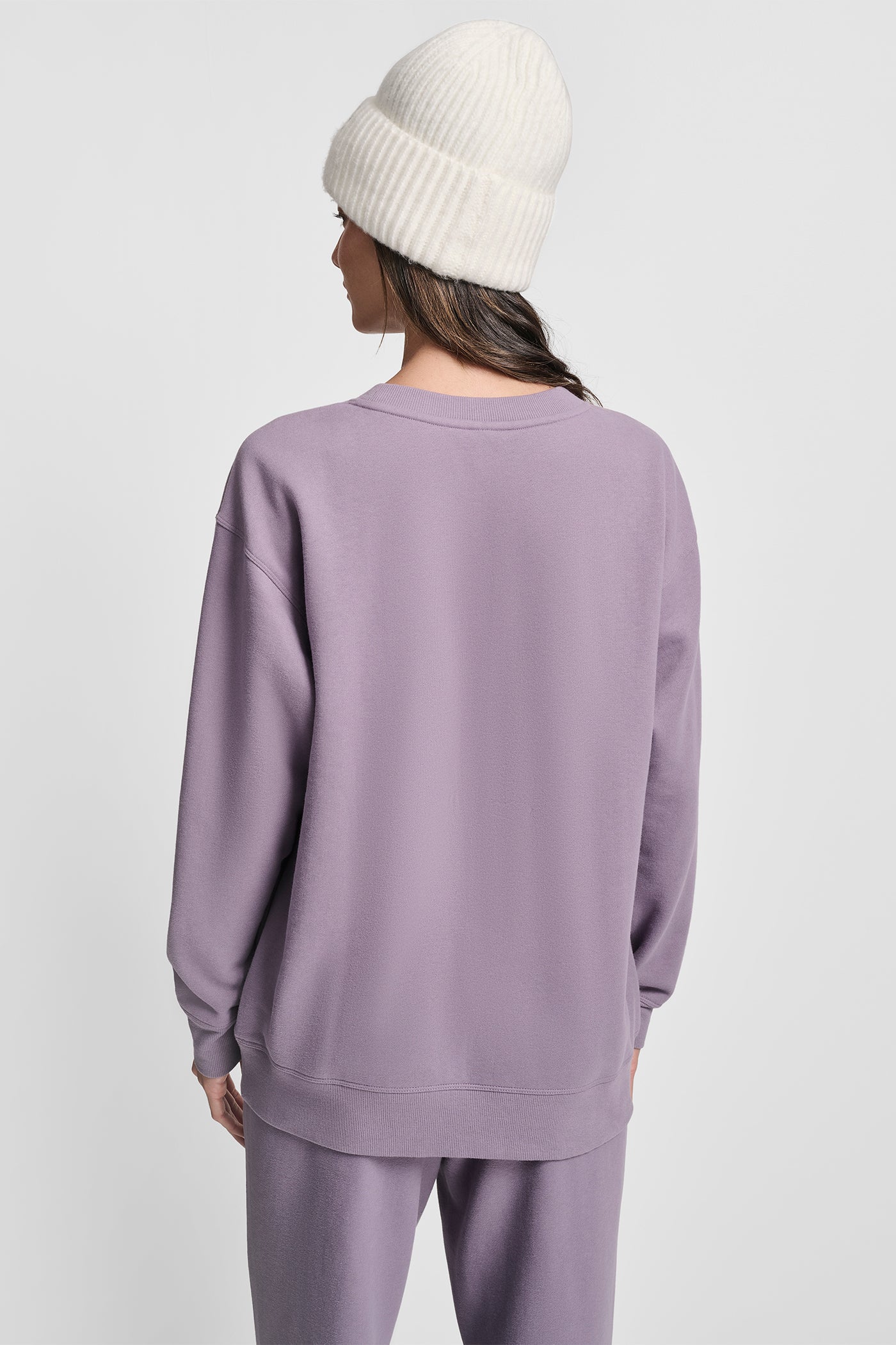 VESPER STACKED SATIN LOGO LONG LINE CREW NECK PULLOVER, VIEW 2 | Sweatshirts & Joggers