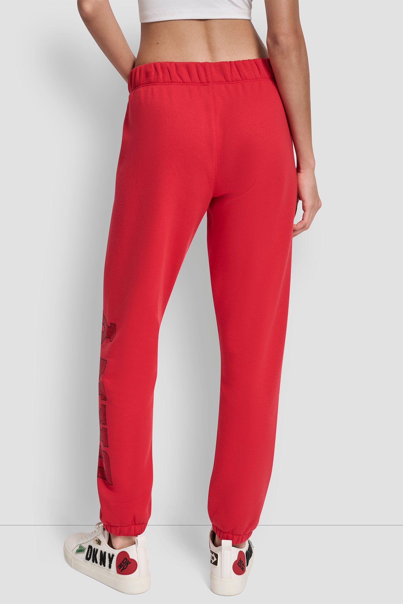 CITY CRIMSON EXPLODED RHINESTONE VARISTY LOGO HIGH RISE RELAXED, BACK VIEW | DKNY Sport