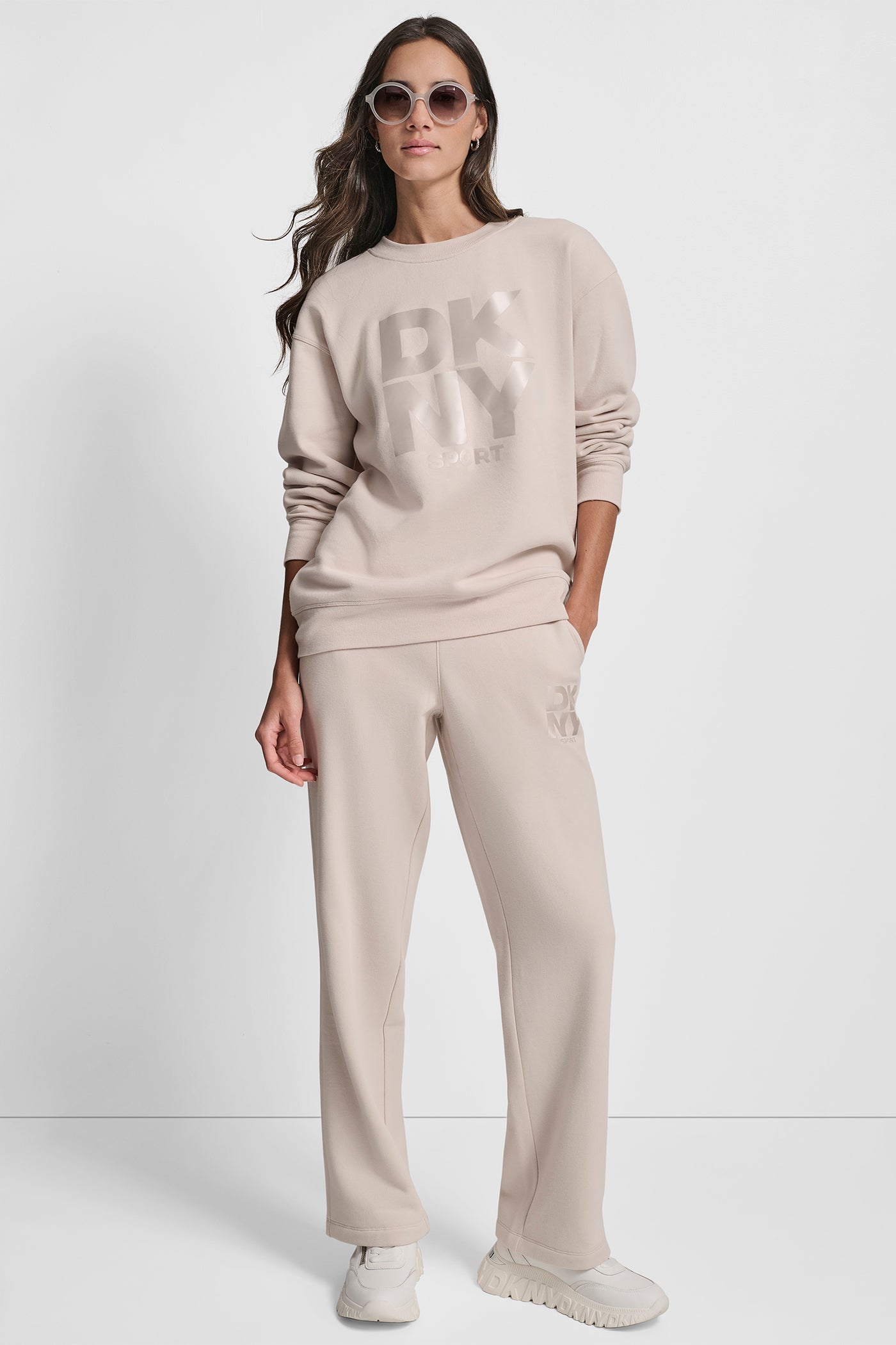 STACKED SATIN LOGO LONG LINE CREW NECK PULLOVER VIEW 5 | DKNY Sport