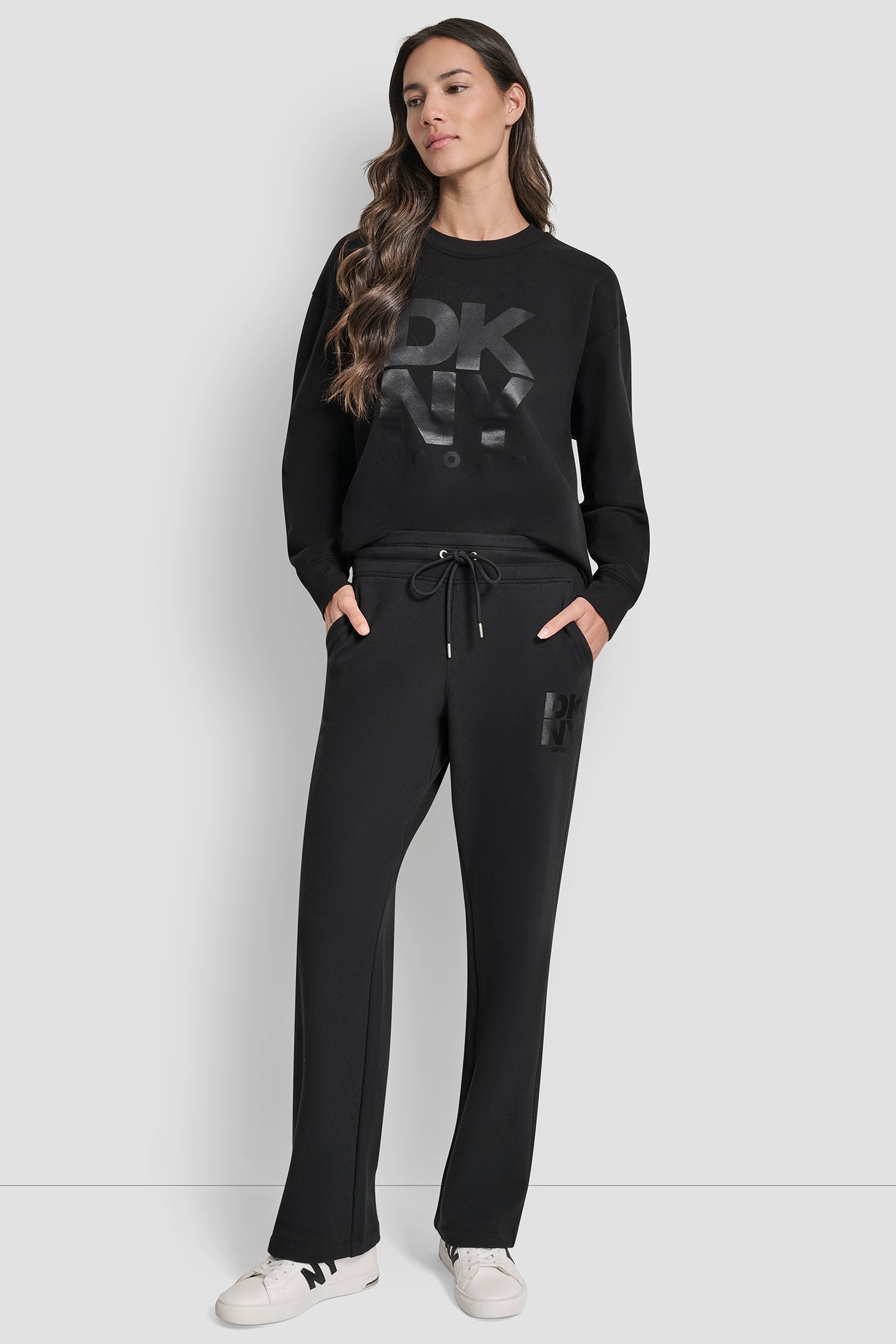 STACKED SATIN LOGO OPEN LEG BOYFRIEND 30.5IN PANT VIEW 5 | MATCHING SETS