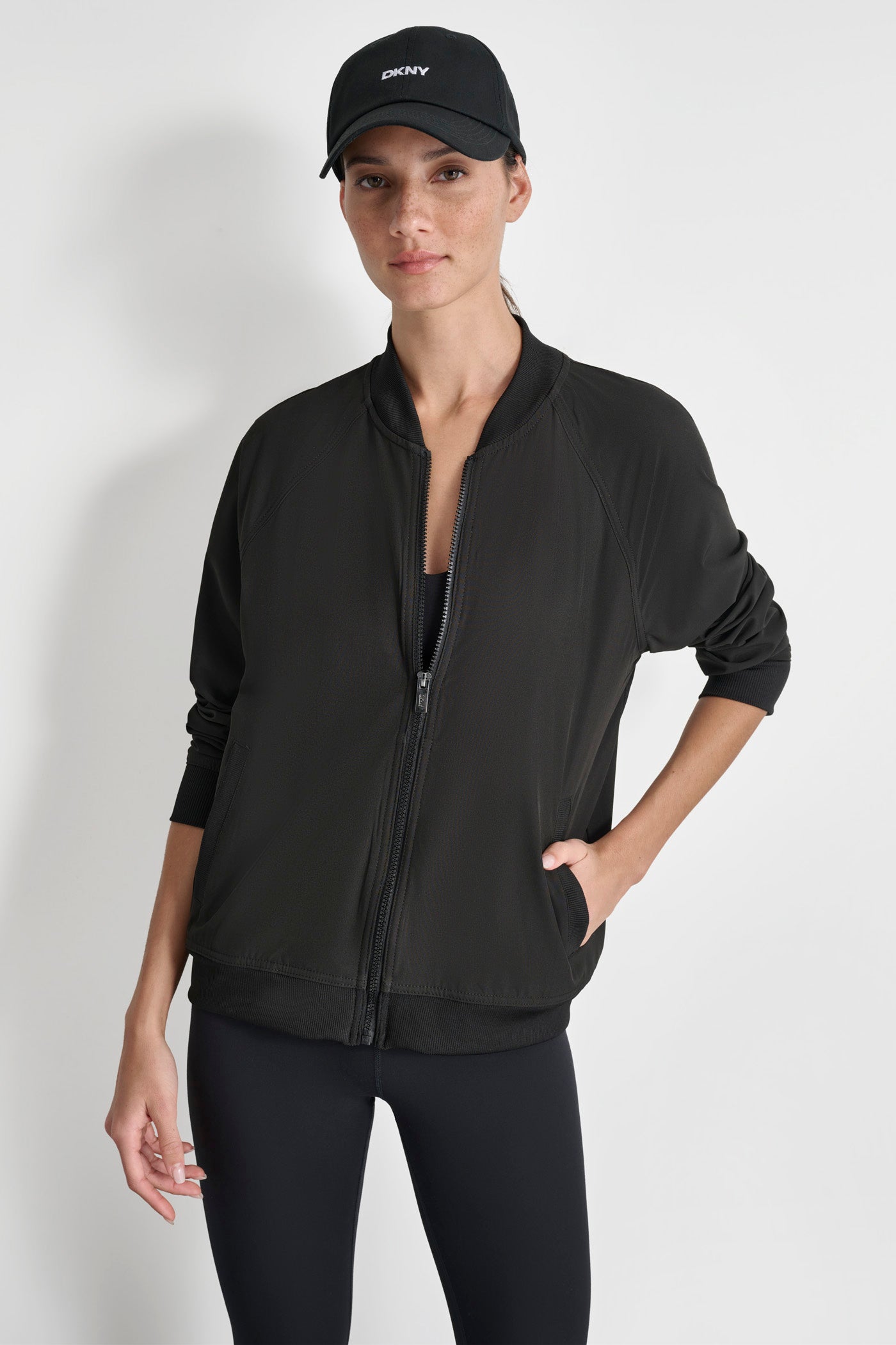 Black ZIP UP BOMBER JACKET, VIEW 1 | Not Clearance or Preorder
