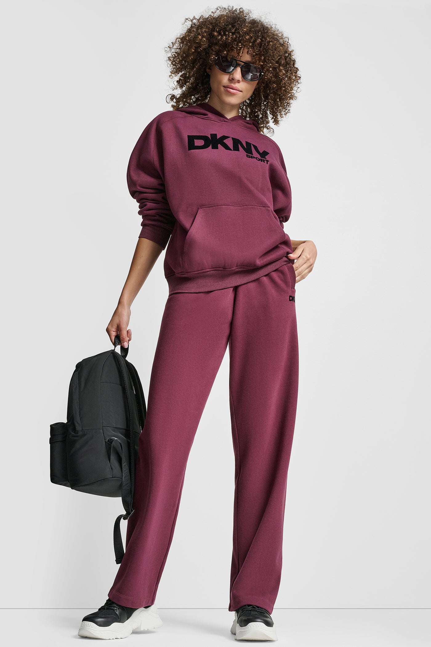 OVERSIZED FLOCKED LOGO PULLOVER HOODIE VIEW 5 | DKNY Sport