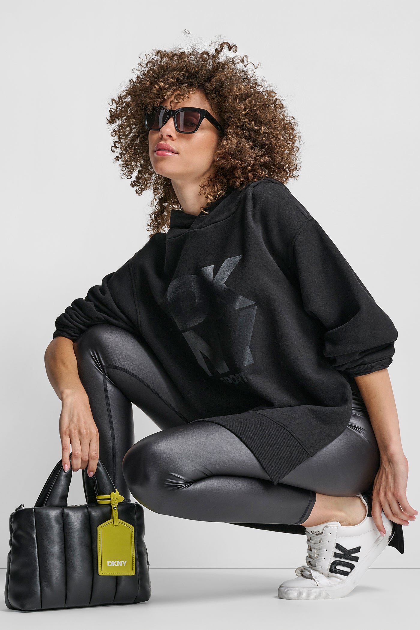 STACKED SATIN LOGO HIGH LOW TUNIC HOODIE VIEW 7 | Sweatshirts & Joggers