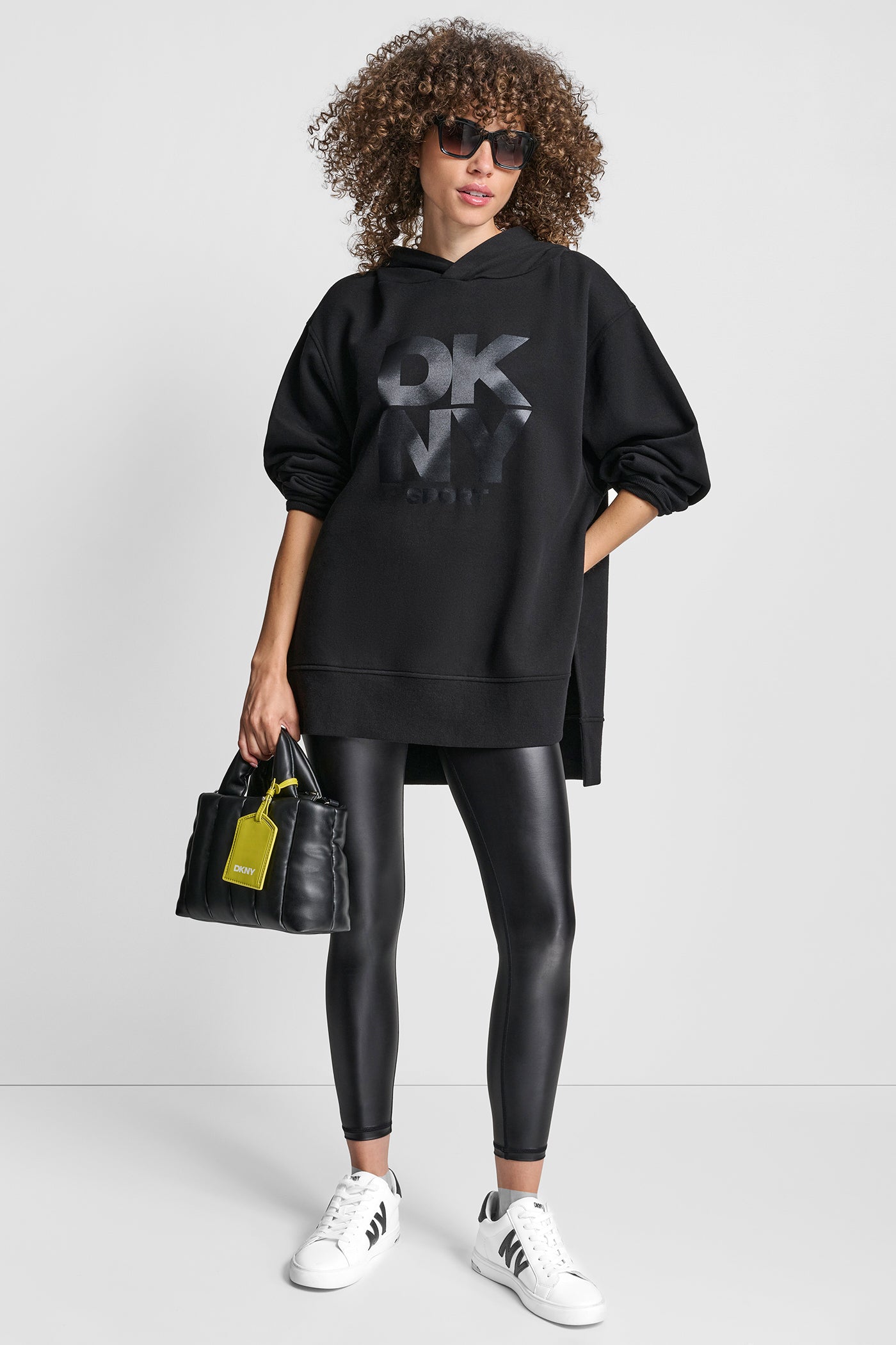 STACKED SATIN LOGO HIGH LOW TUNIC HOODIE VIEW 6 | Sweatshirts & Joggers
