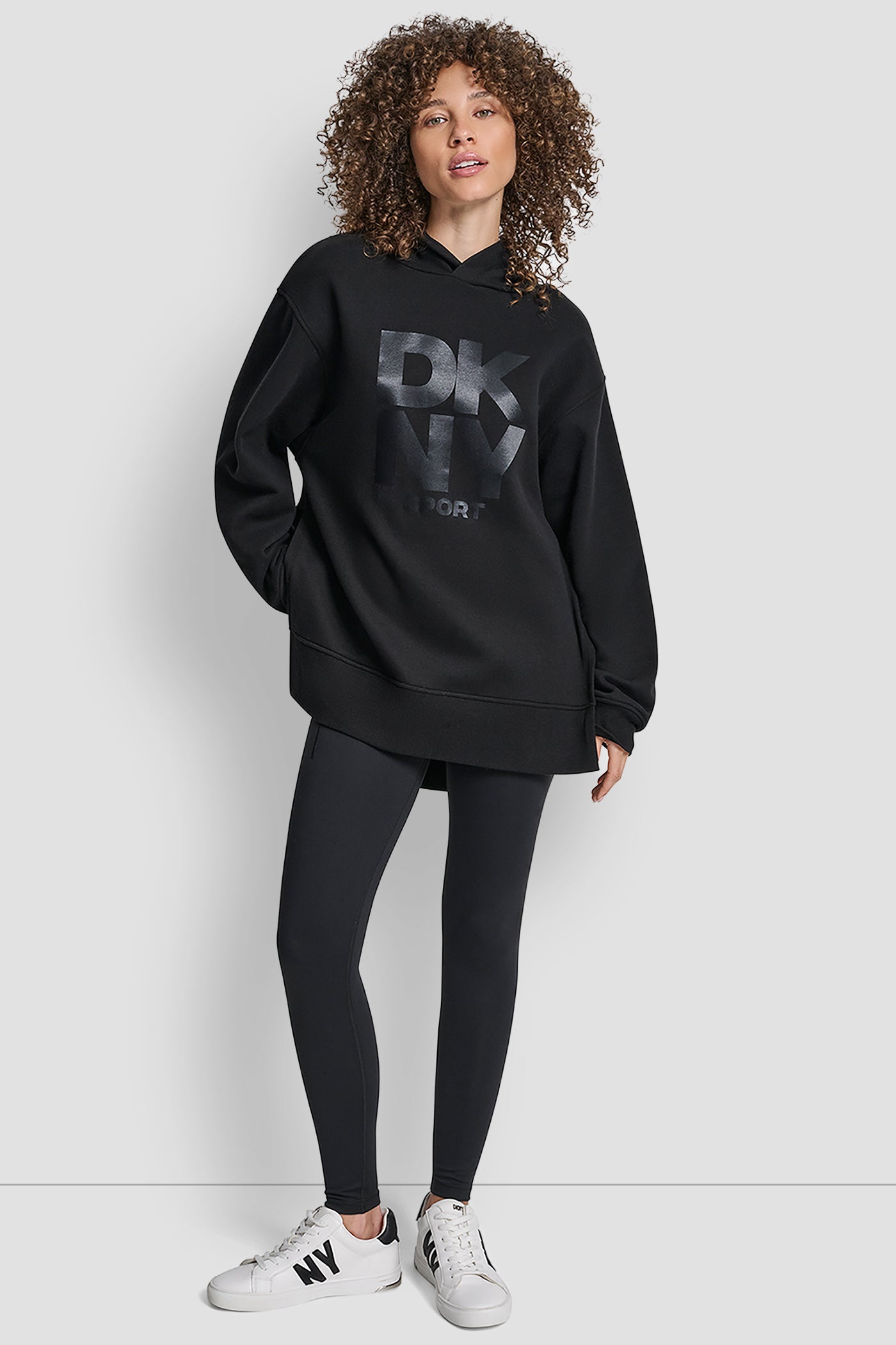 STACKED SATIN LOGO HIGH LOW TUNIC HOODIE VIEW 5 | Sweatshirts & Joggers