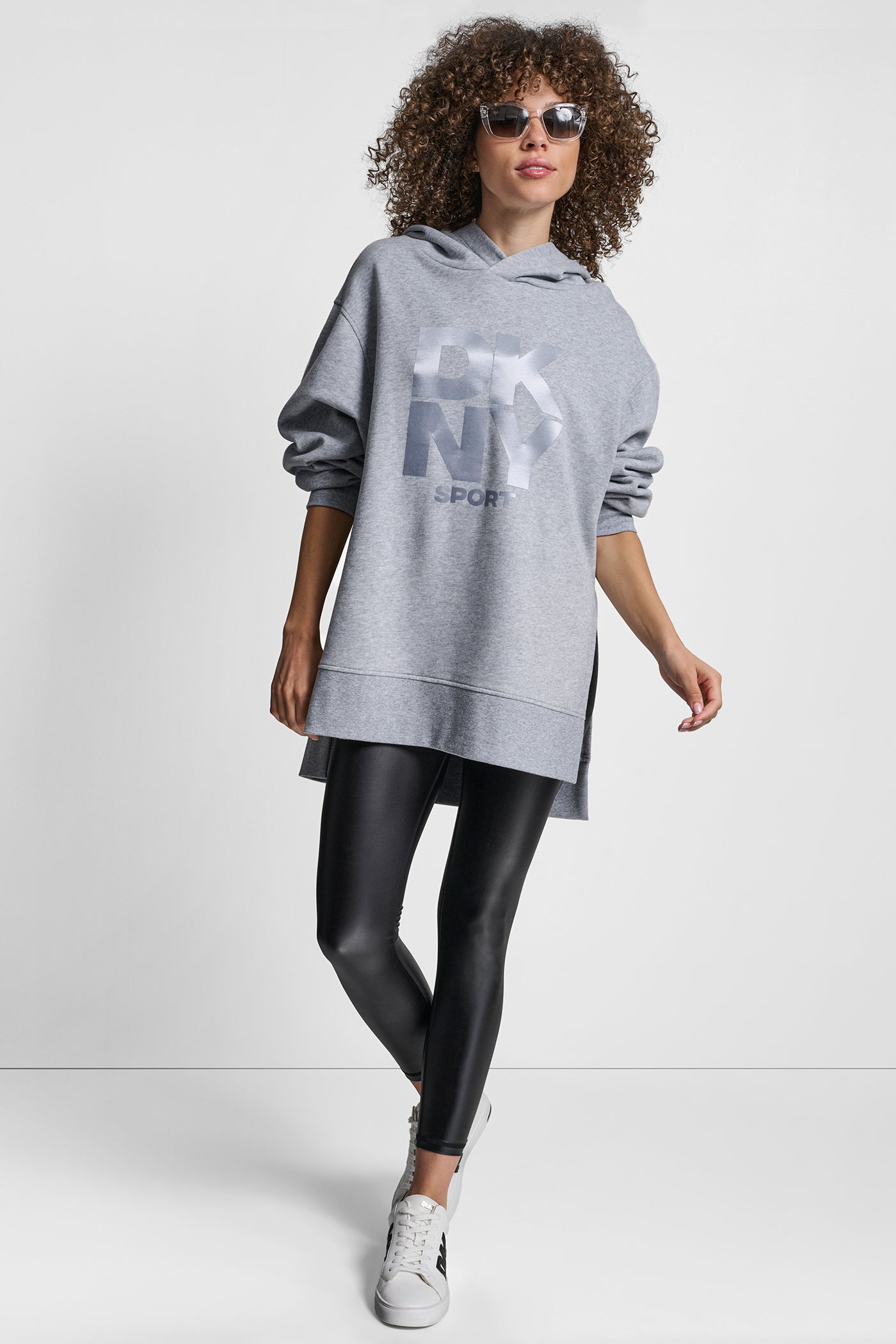 STACKED SATIN LOGO HIGH LOW TUNIC HOODIE VIEW 6 | Sweatshirts & Joggers