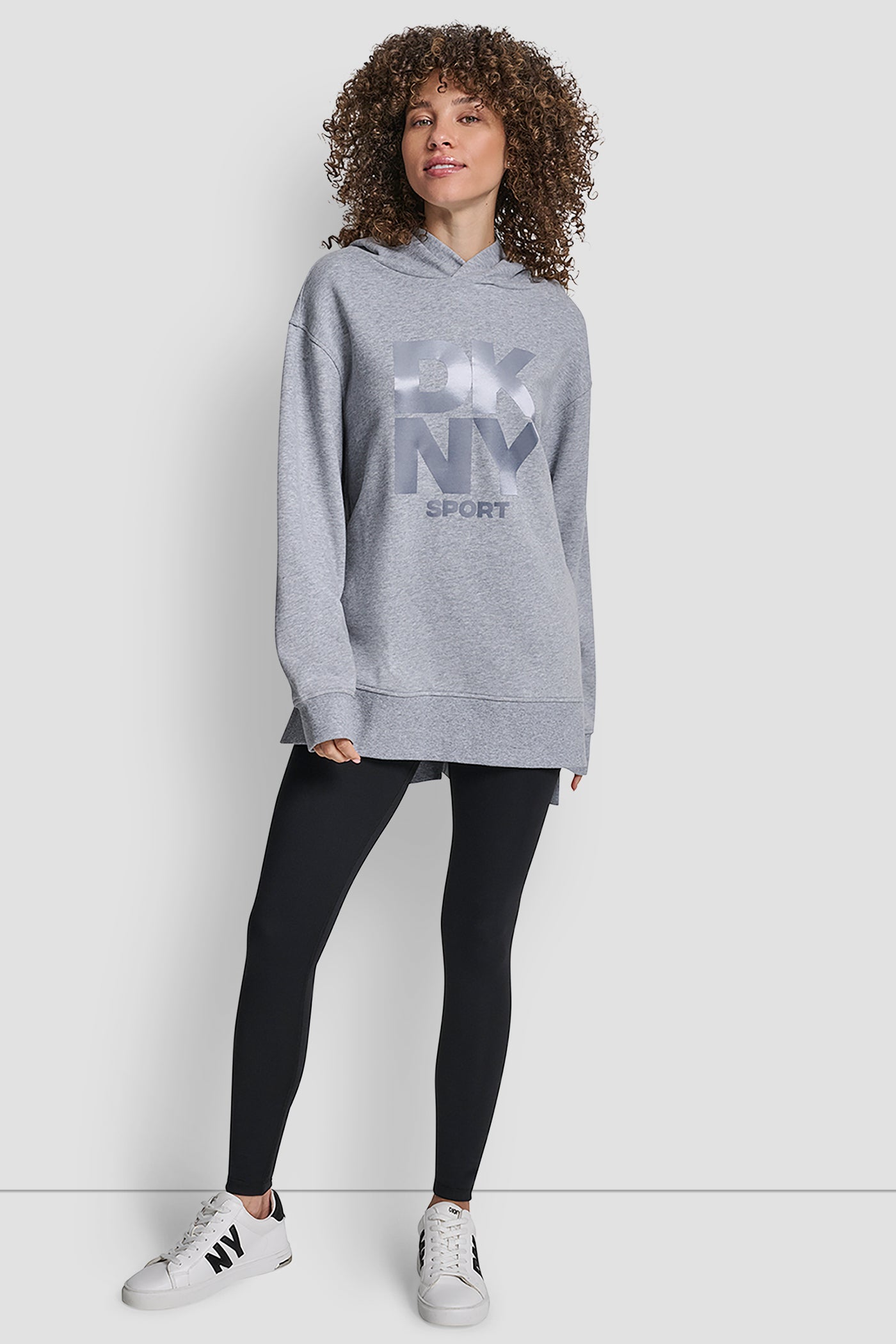 STACKED SATIN LOGO HIGH LOW TUNIC HOODIE VIEW 5 | Sweatshirts & Joggers