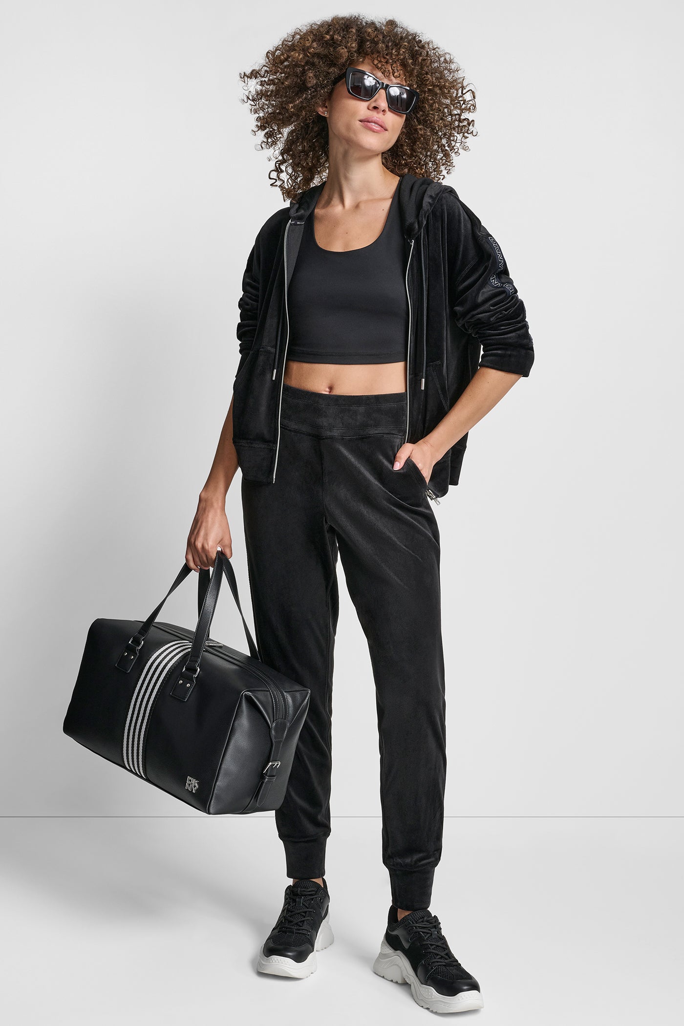 VELOUR FULL ZIP HOODIE WITH METALLIC LOGO VIEW 6 | DKNY Promo