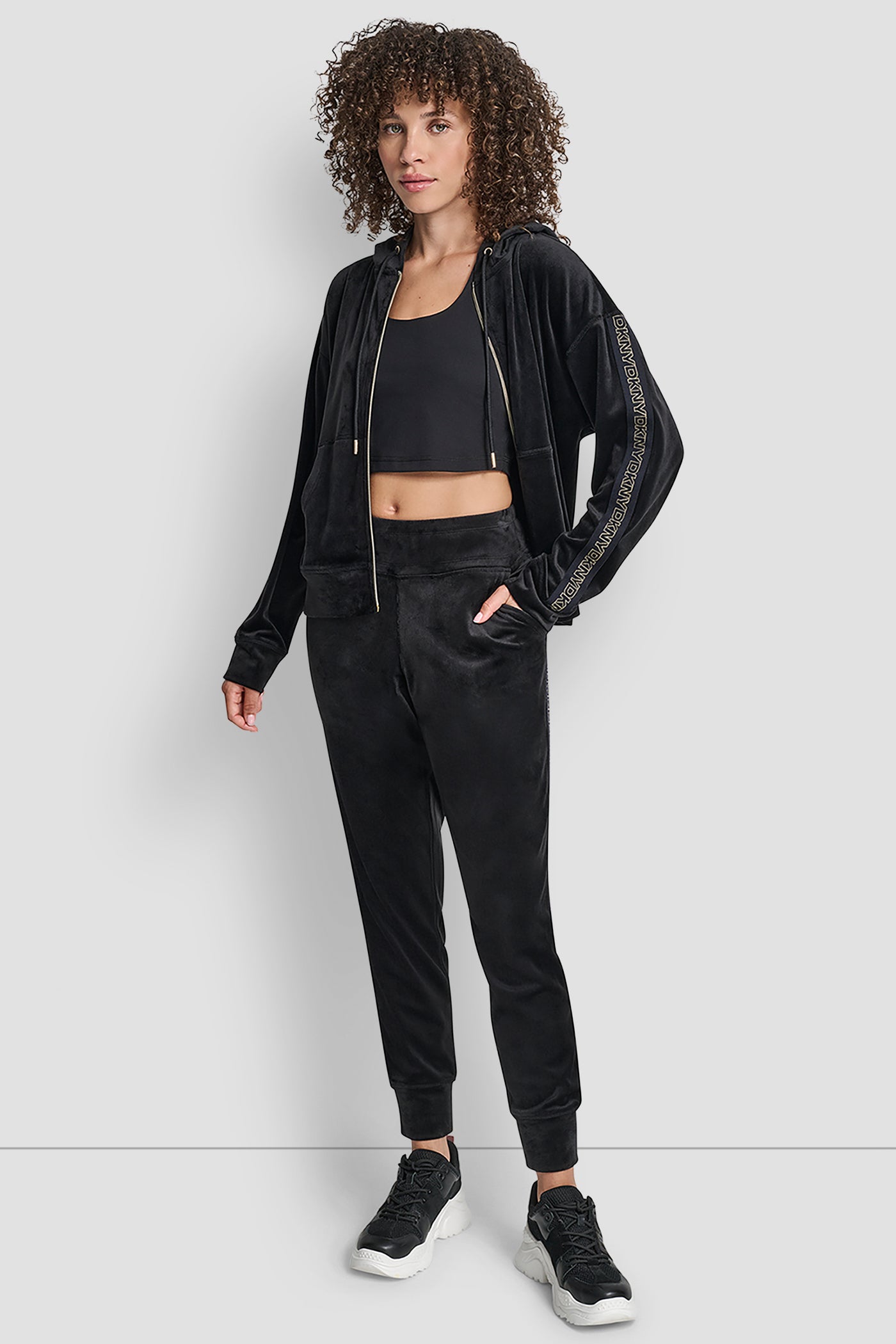 VELOUR FULL ZIP HOODIE WITH METALLIC LOGO VIEW 3 | All Products