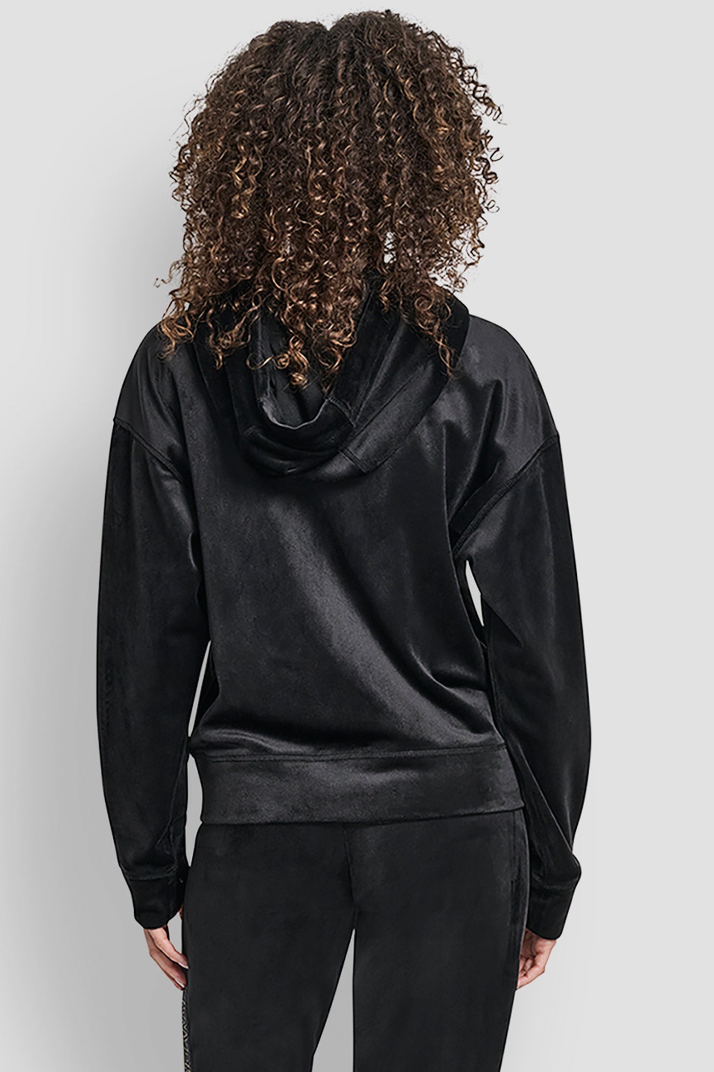 Black/Gold VELOUR FULL ZIP HOODIE WITH METALLIC LOGO, BACK VIEW | All Products