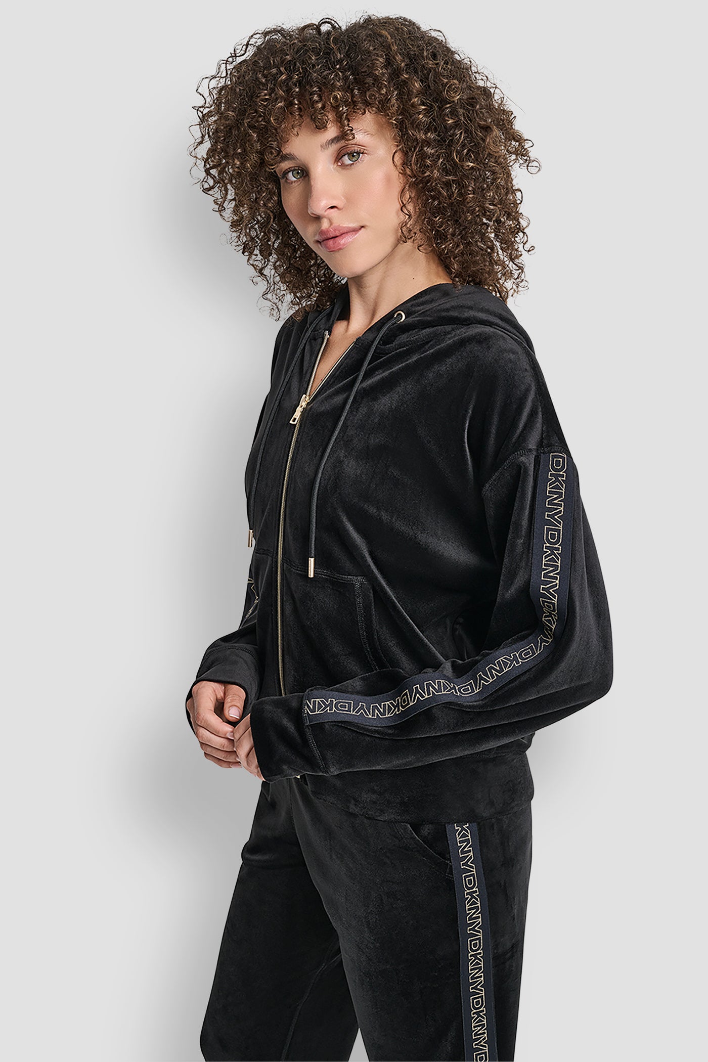 VELOUR FULL ZIP HOODIE WITH METALLIC LOGO VIEW 5 | All Products