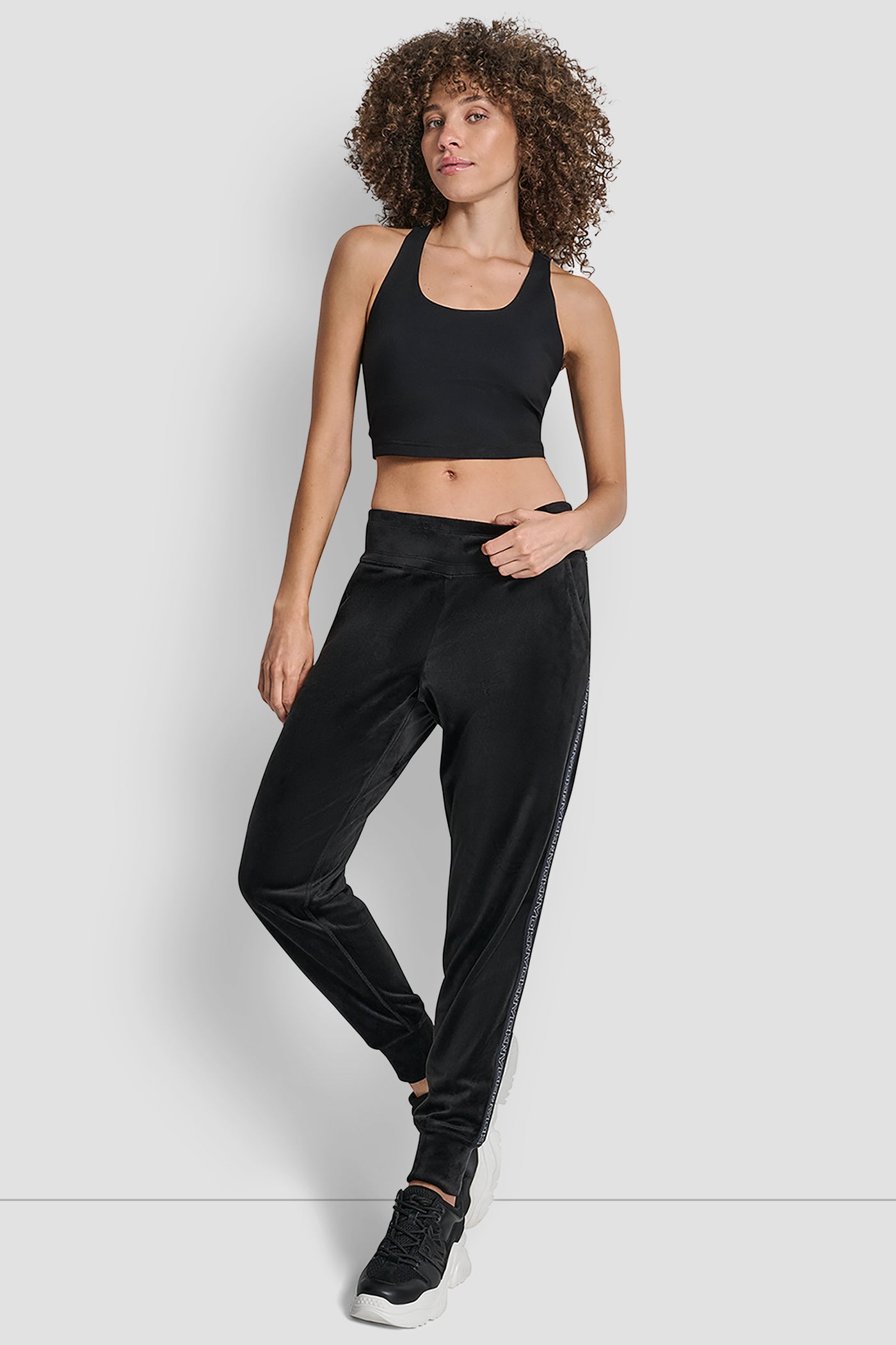 VELOUR CUFFED JOGGER WITH METALLIC LOGO VIEW 4 | DKNY Promo