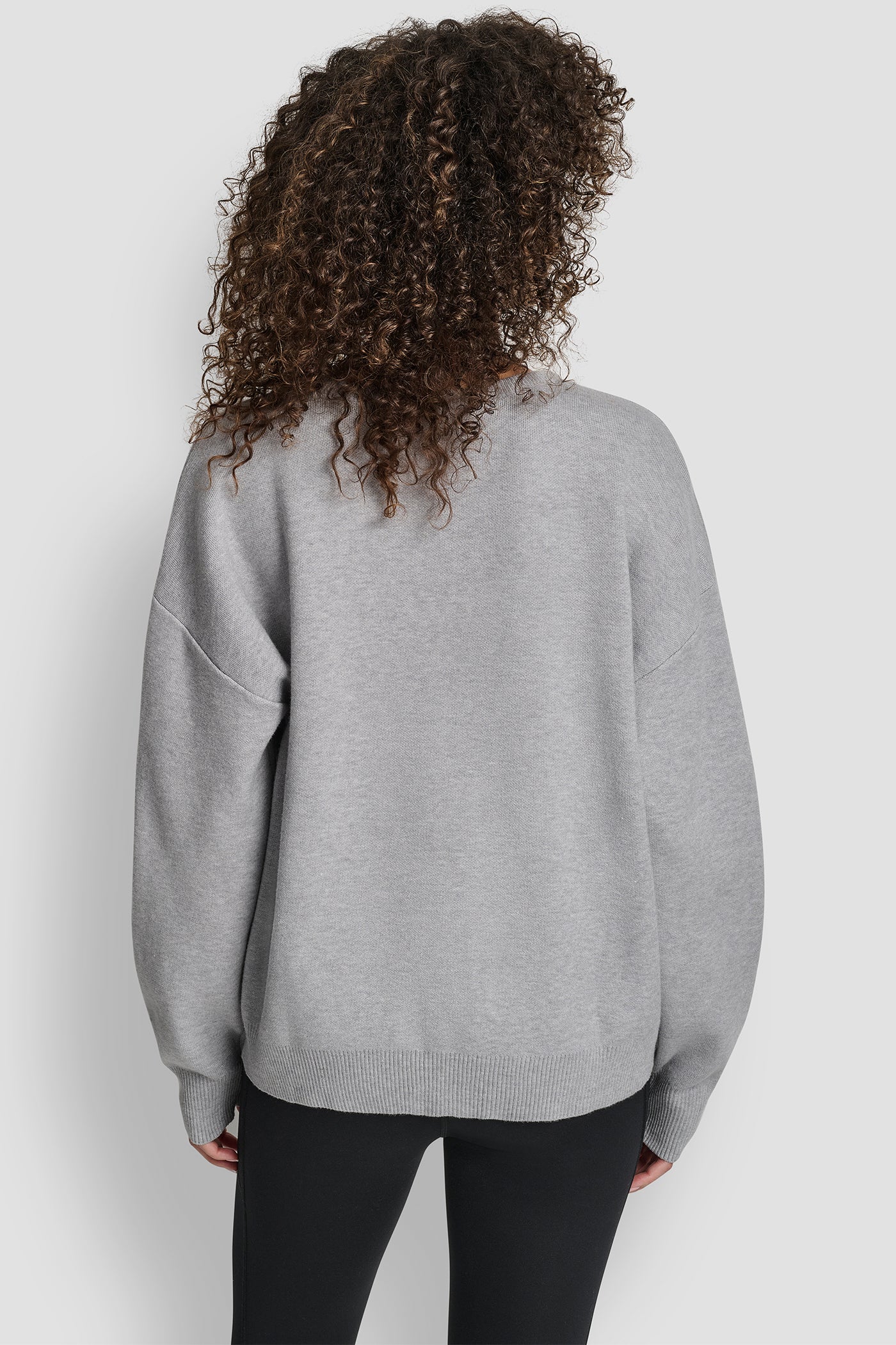 Grey CREW NECK SWEATER WITH TEXTURED LOGO, BACK VIEW | WOMEN'S SWEATERS & TOPS