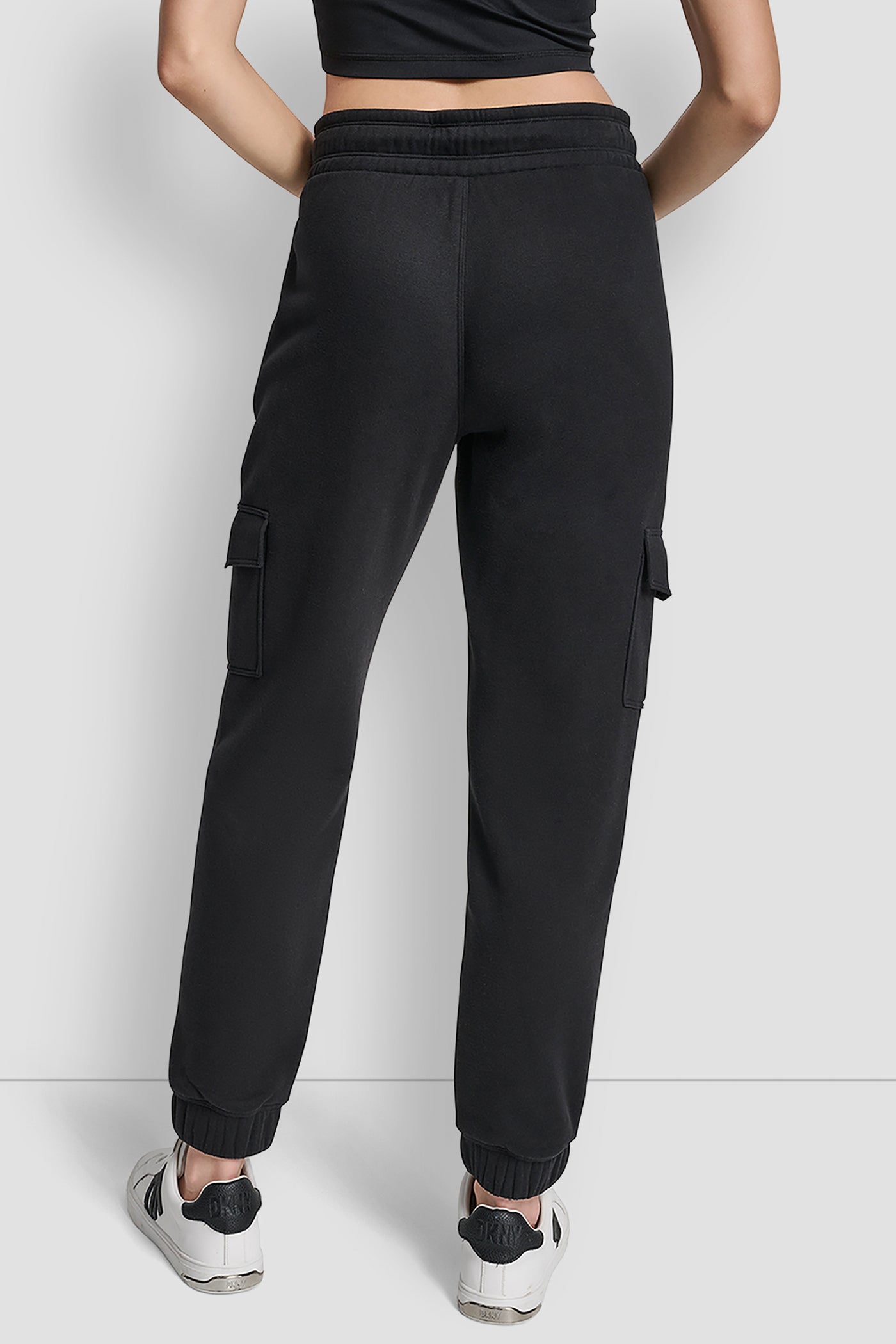 Black HIGH RISE LOGO EMBELLISHED SLIM CARGO JOGGER, BACK VIEW | New Arrivals