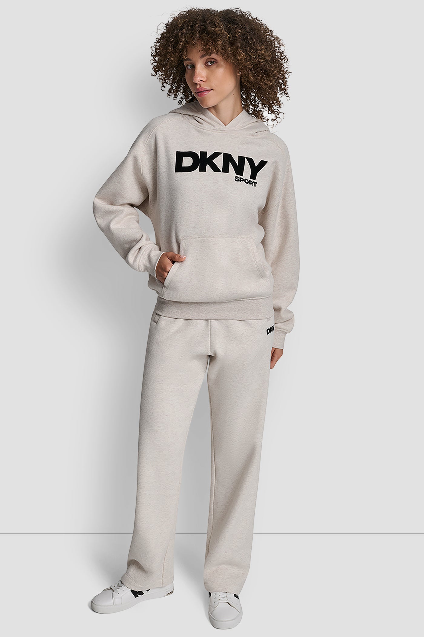 OVERSIZED FLOCKED LOGO PULLOVER HOODIE VIEW 5 | DKNY Sport