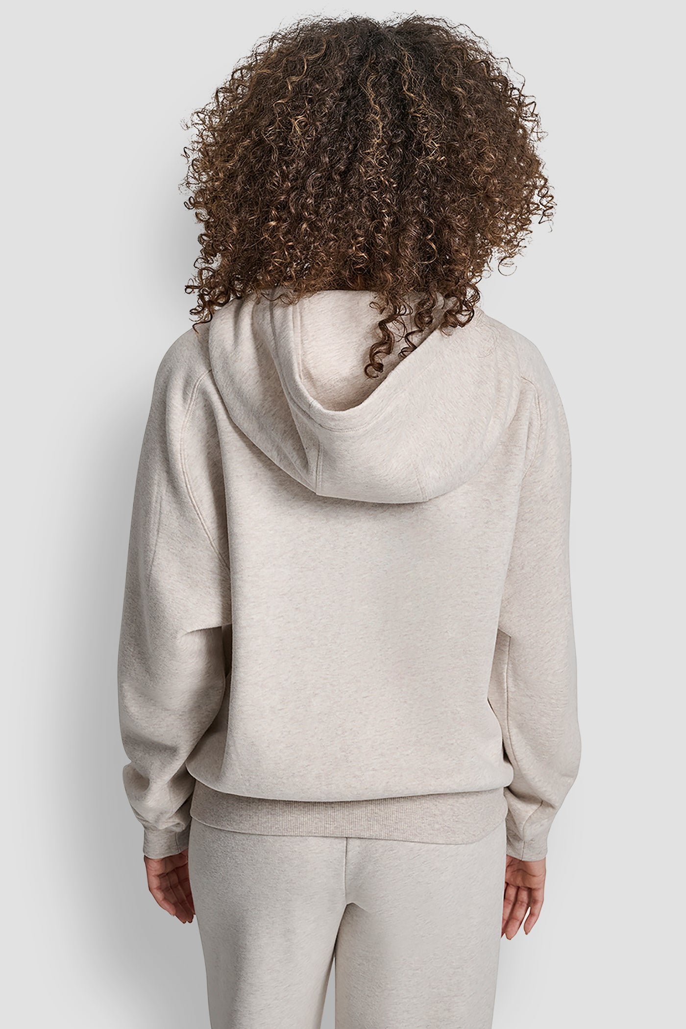 CORTADO HEATHER OVERSIZED FLOCKED LOGO PULLOVER HOODIE, BACK VIEW | DKNY Sport