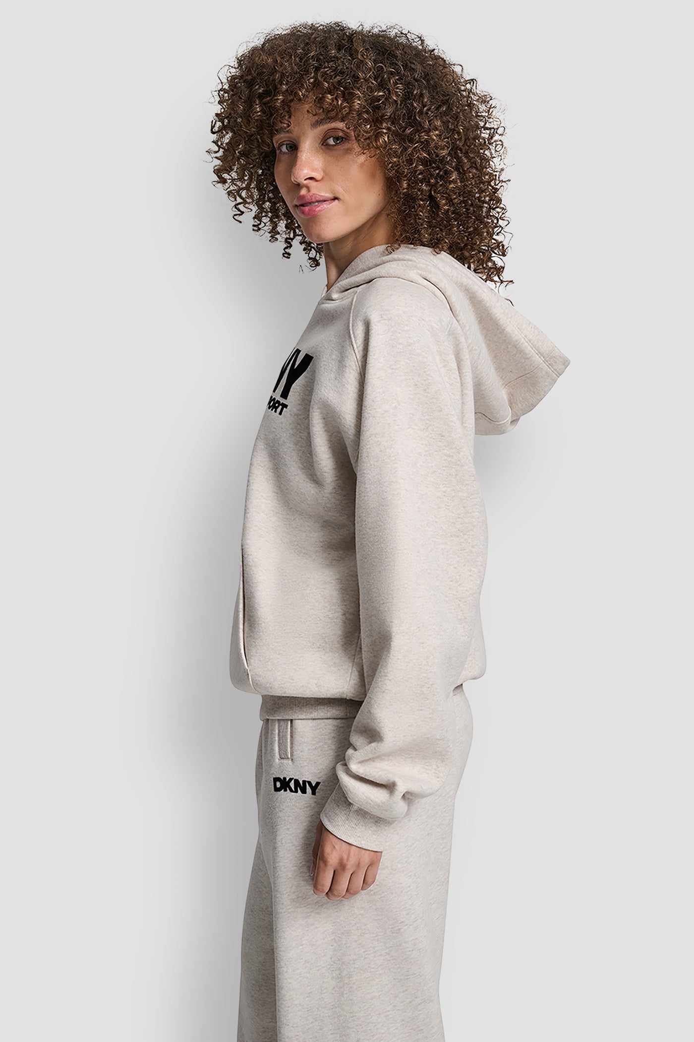 OVERSIZED FLOCKED LOGO PULLOVER HOODIE VIEW 3 | DKNY Sport
