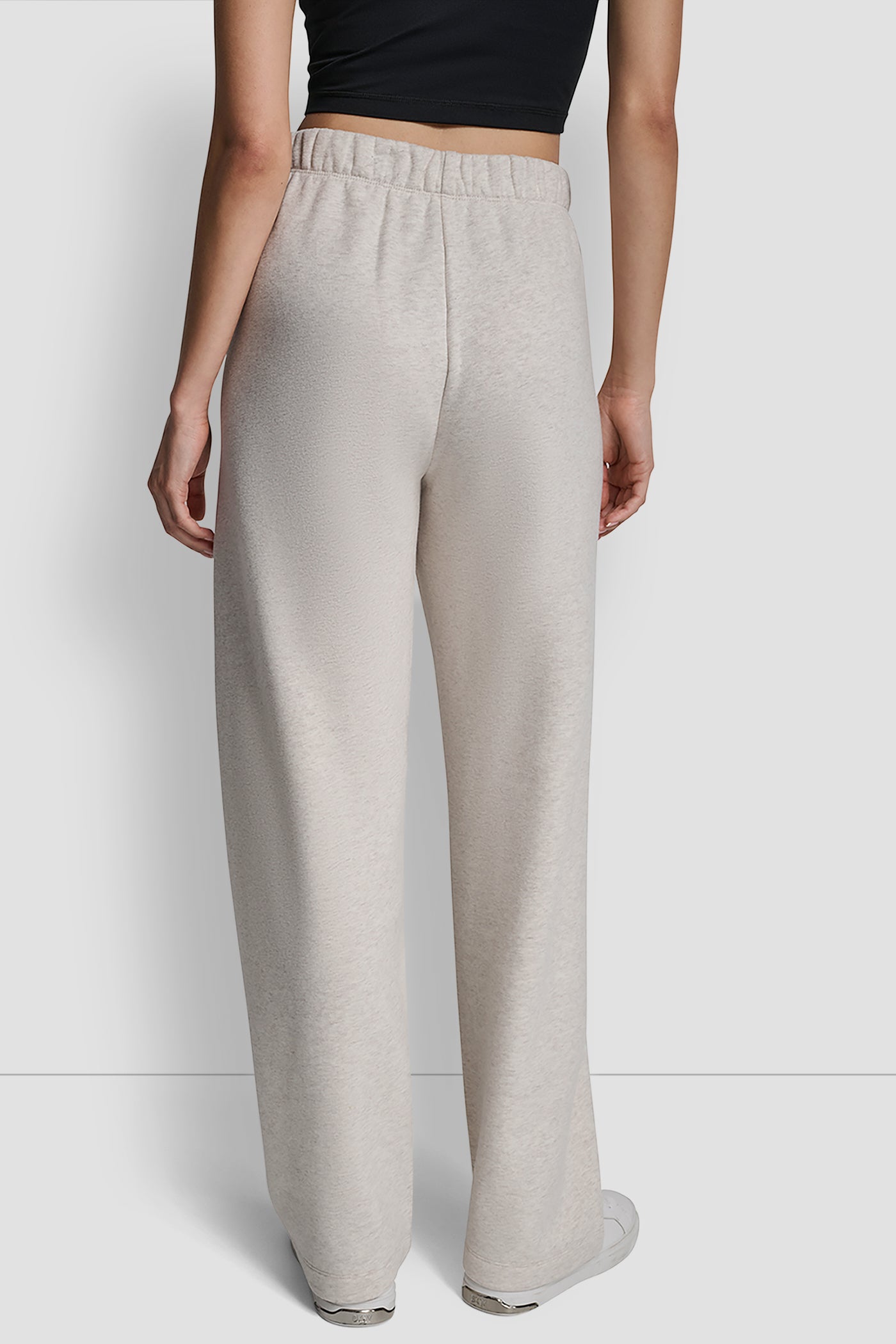 CORTADO HEATHER FLOCKED LOGO BOYFRIEND OPEN LEG PANT WITH POCKETS, BACK VIEW | DKNY Sport