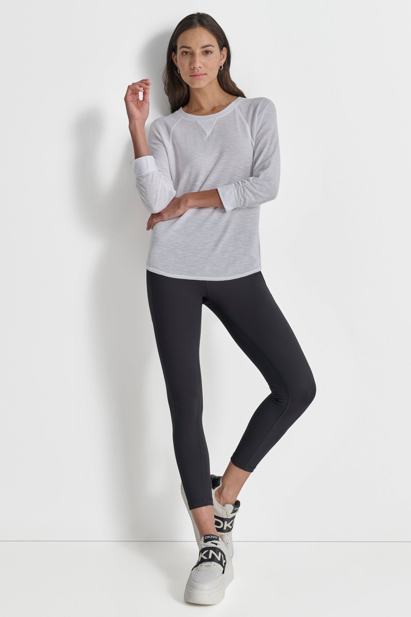 RUCHED 3/4-SLEEVE SLUB WAFFLE-KNIT TEE VIEW 5 | Sport Essentials