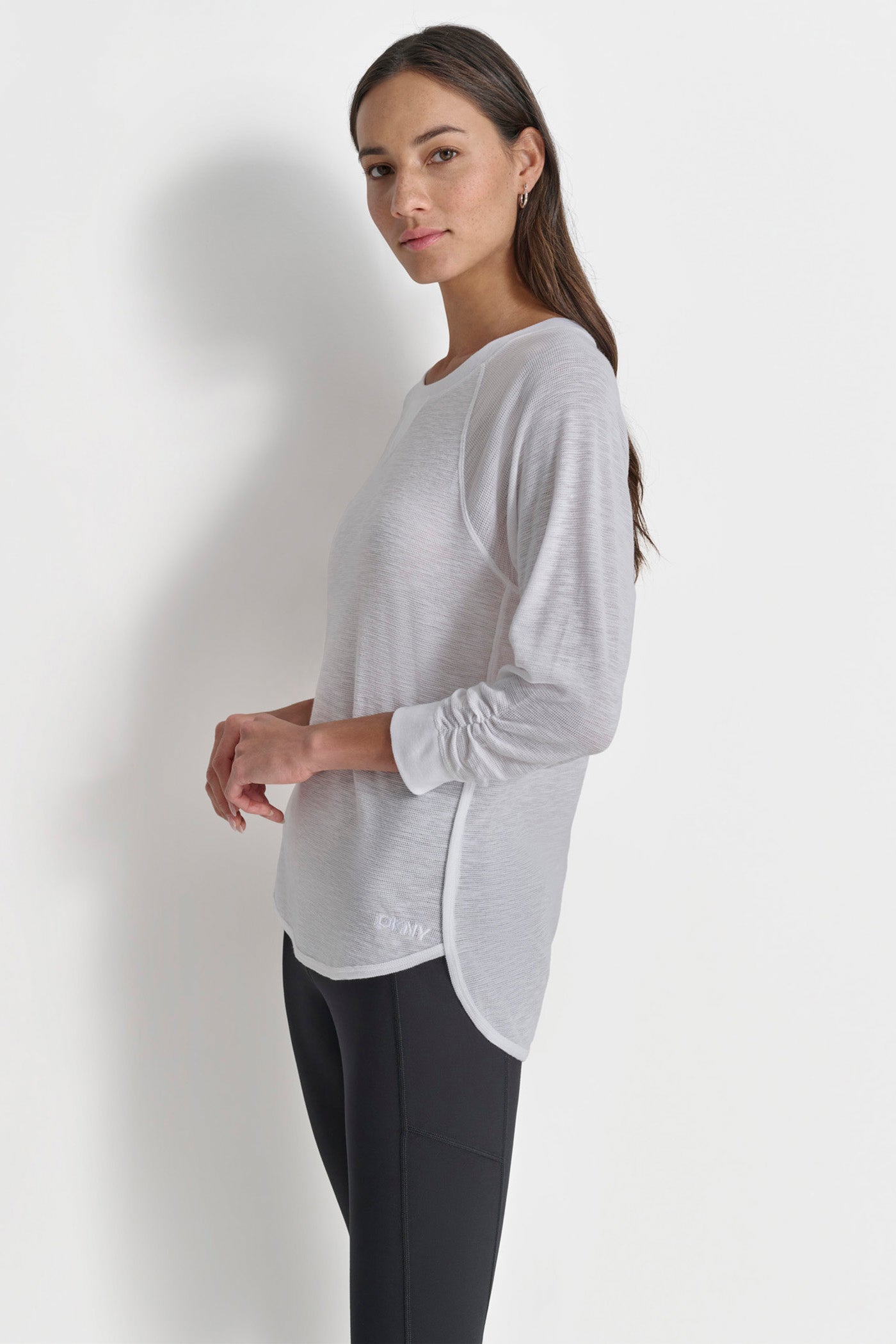 RUCHED 3/4-SLEEVE SLUB WAFFLE-KNIT TEE VIEW 4 | Sport Essentials