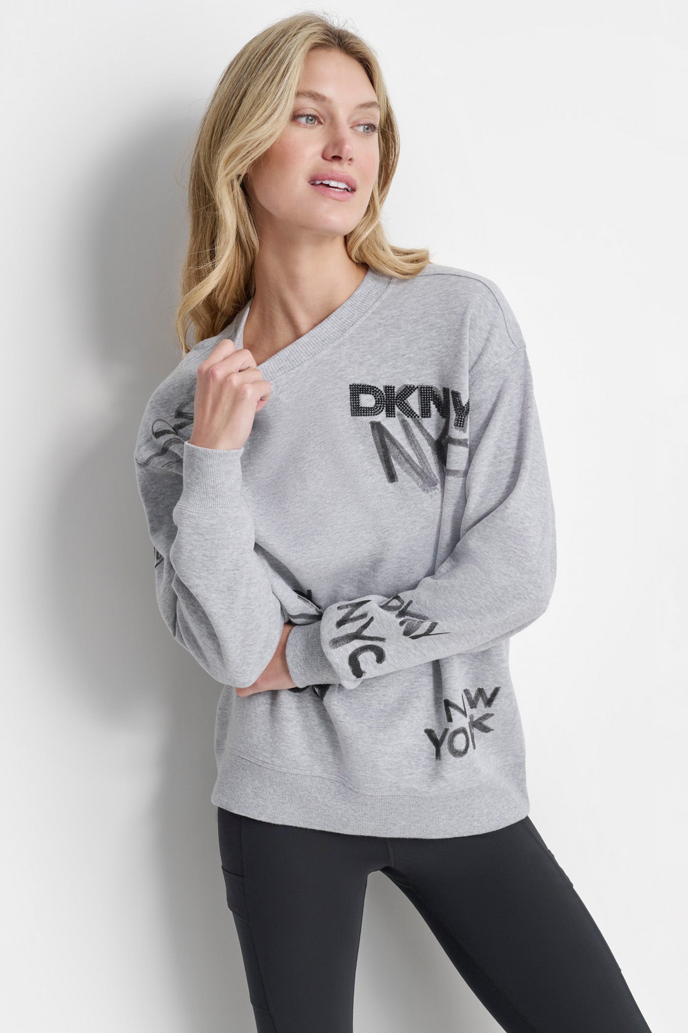PEARL HEATHER GREY GRAFFITI LOGO CREWNECK, FRONT VIEW | Sweatshirts & Joggers