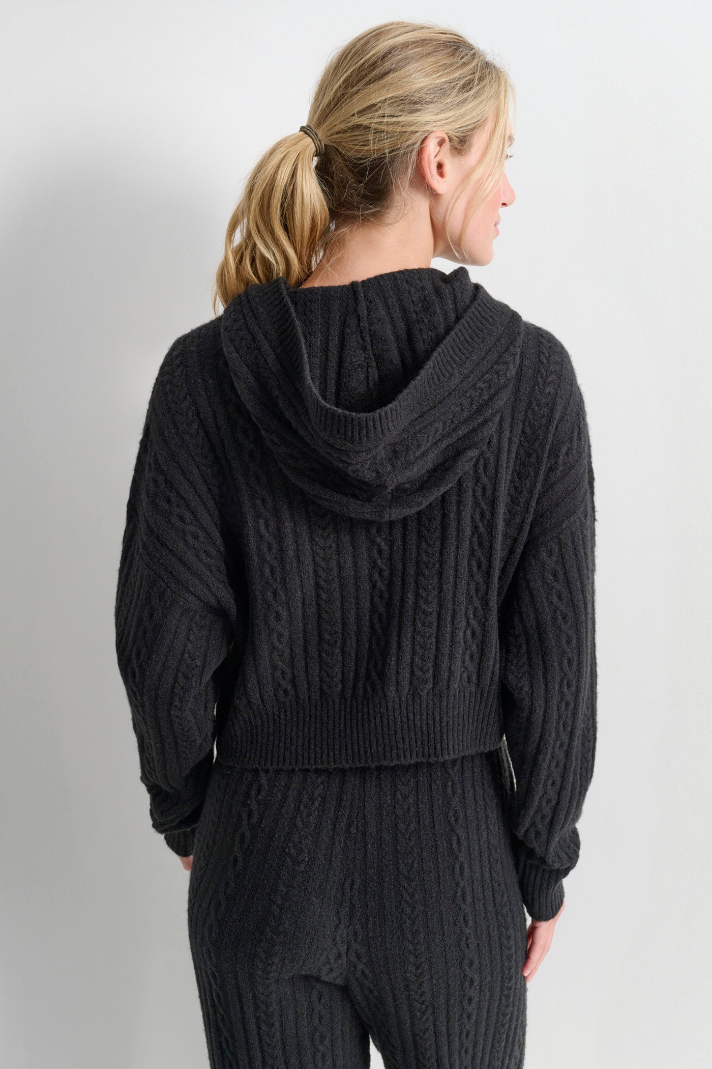 Black COZY CABLE SWEATER HOODIE, VIEW 2 | Sweatshirts & Joggers