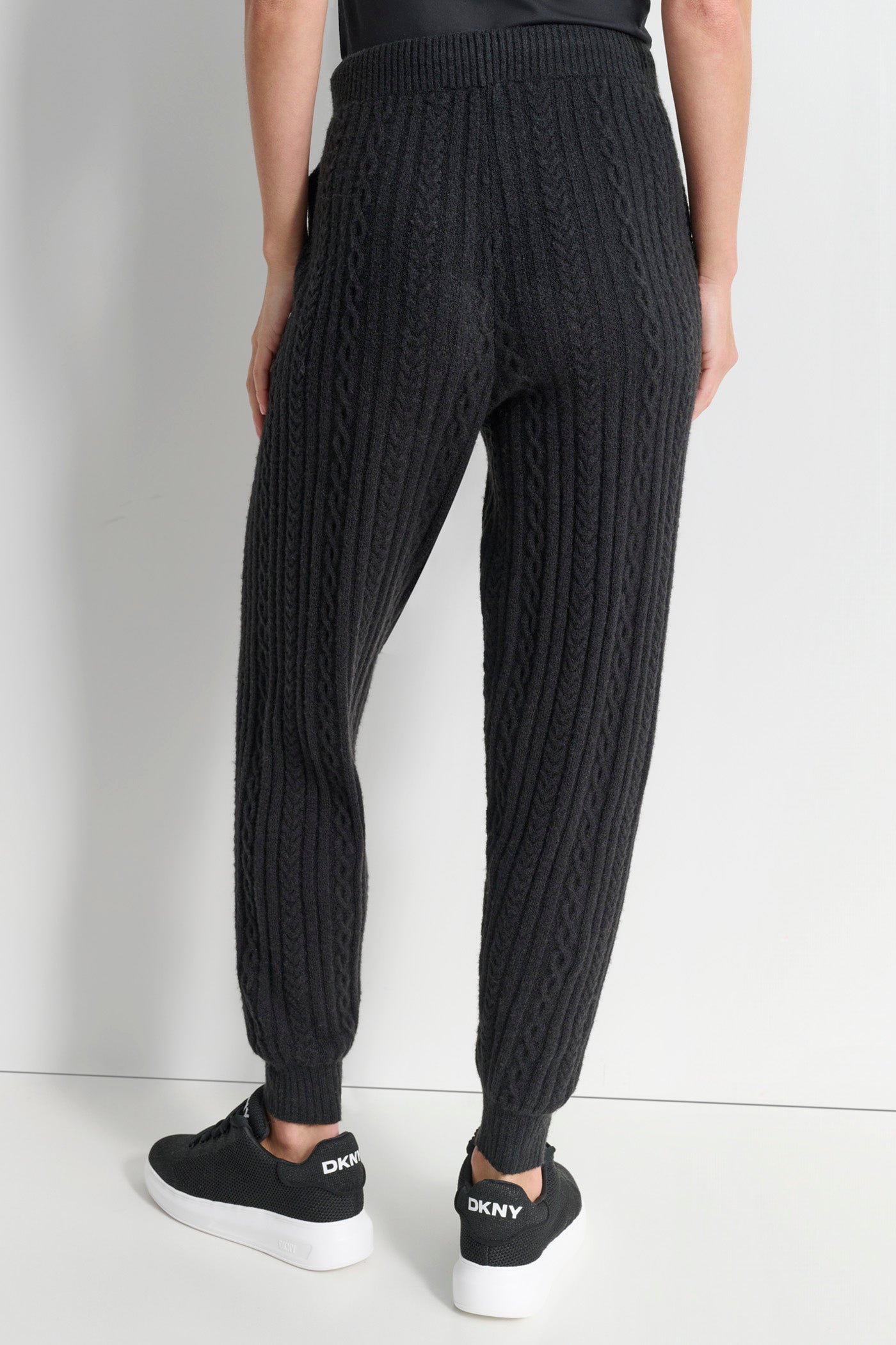 Black COZY CABLE SWEATER JOGGER, BACK VIEW | Sweatshirts & Joggers